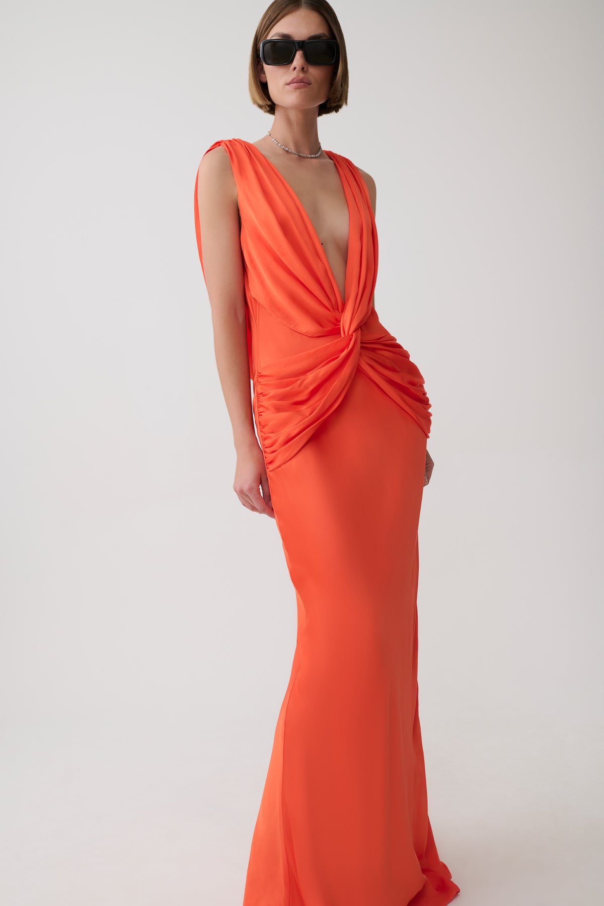 Fantina V Neck Satin Maxi Dress - Blood Orange