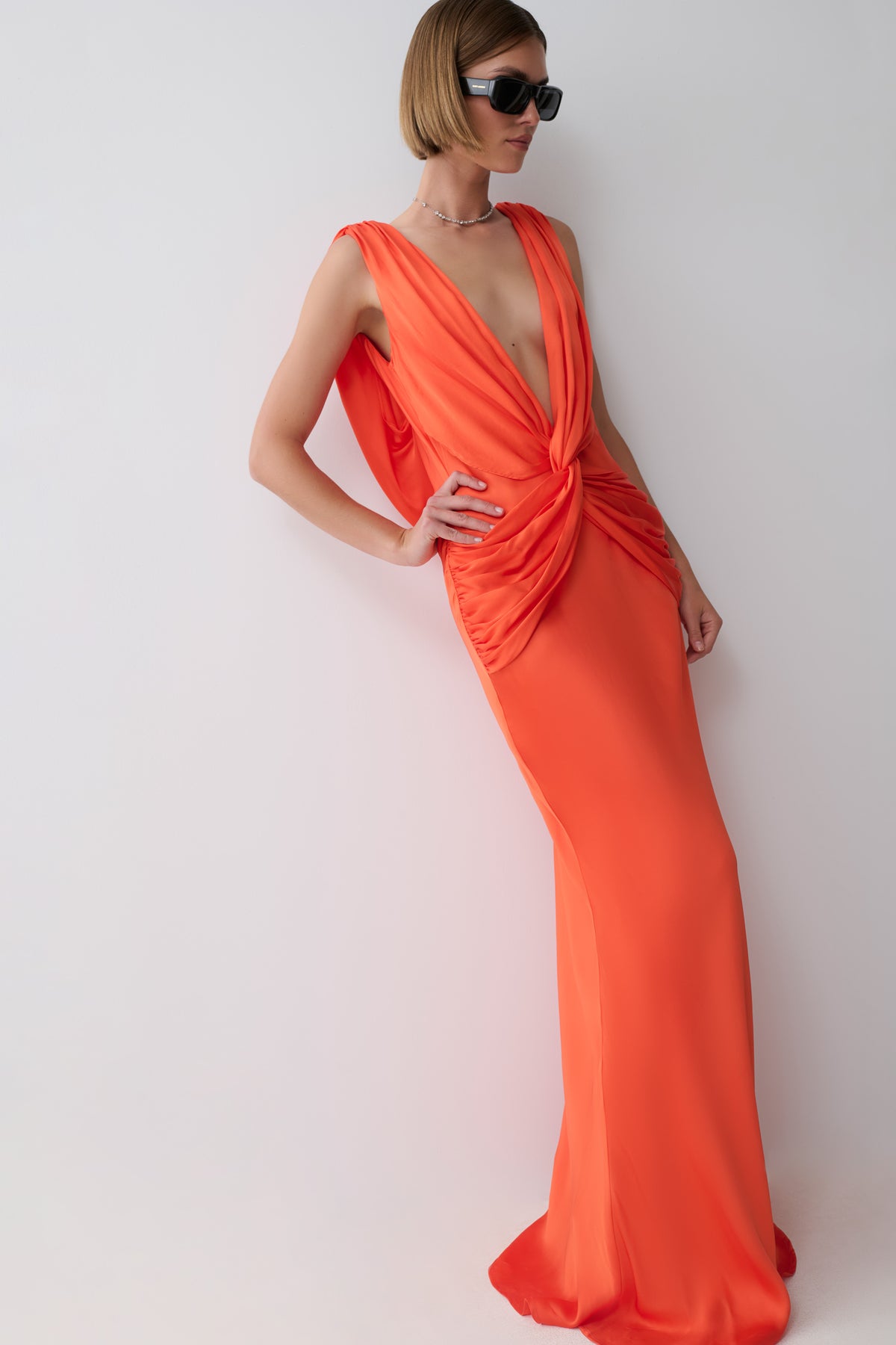 Fantina V Neck Satin Maxi Dress - Blood Orange #4
