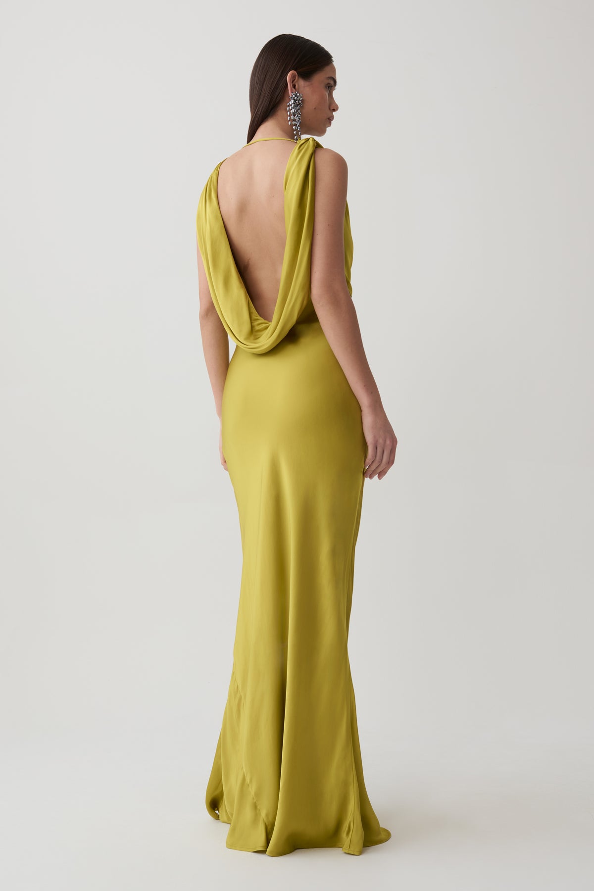 Fantina V Neck Satin Maxi Dress - Chartreuse #2