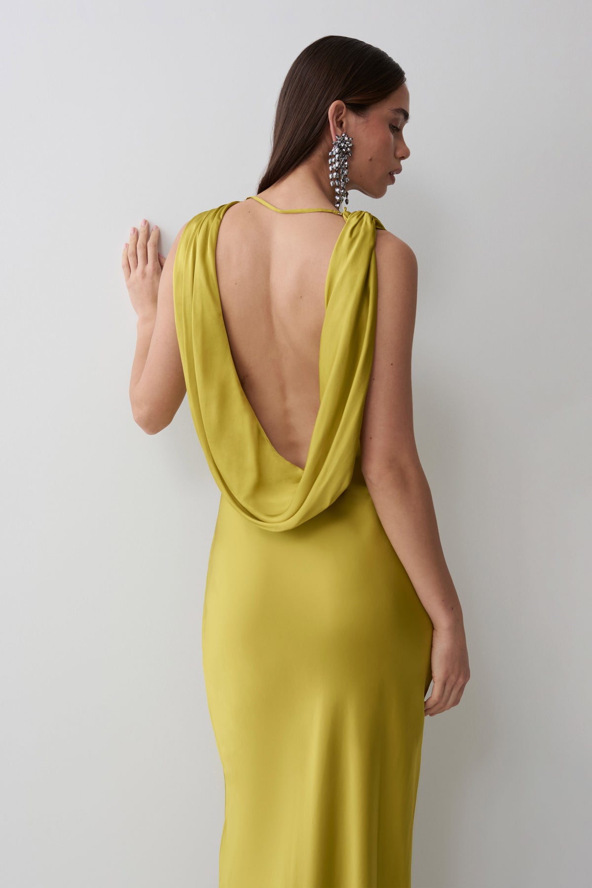Fantina V Neck Satin Maxi Dress - Chartreuse #6