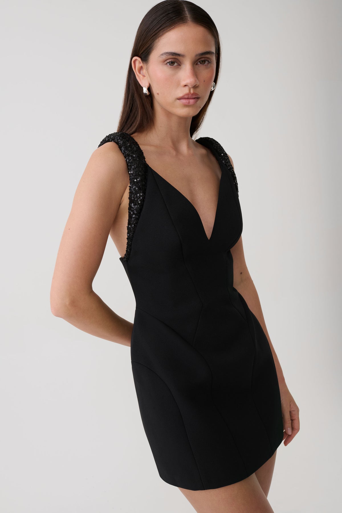 Blanche Crepe Mini Dress With Beaded Straps - Black