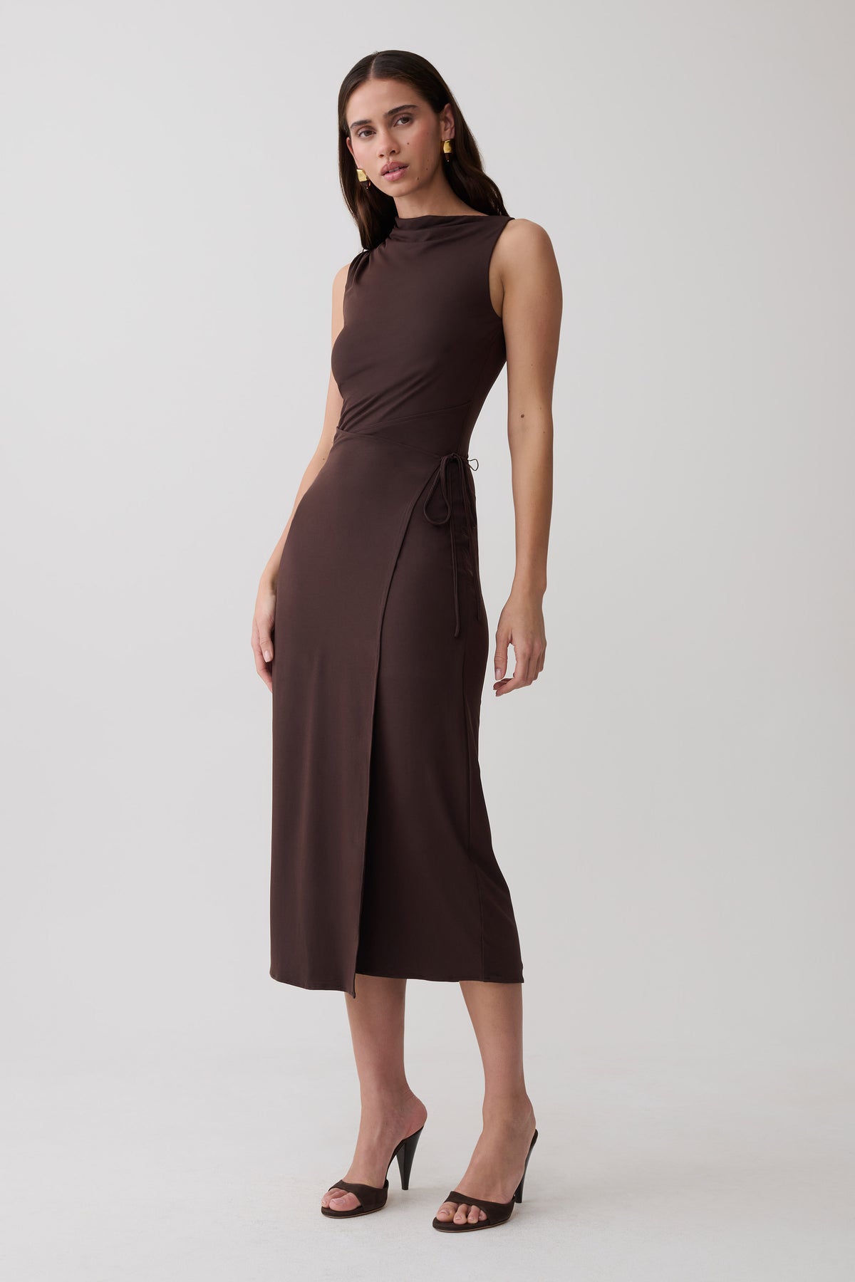 Euphemia Cupro Midi Wrap Dress - Chocolate