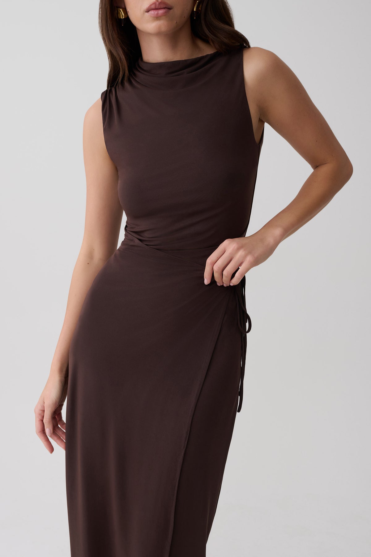 Euphemia Cupro Midi Wrap Dress - Chocolate #6