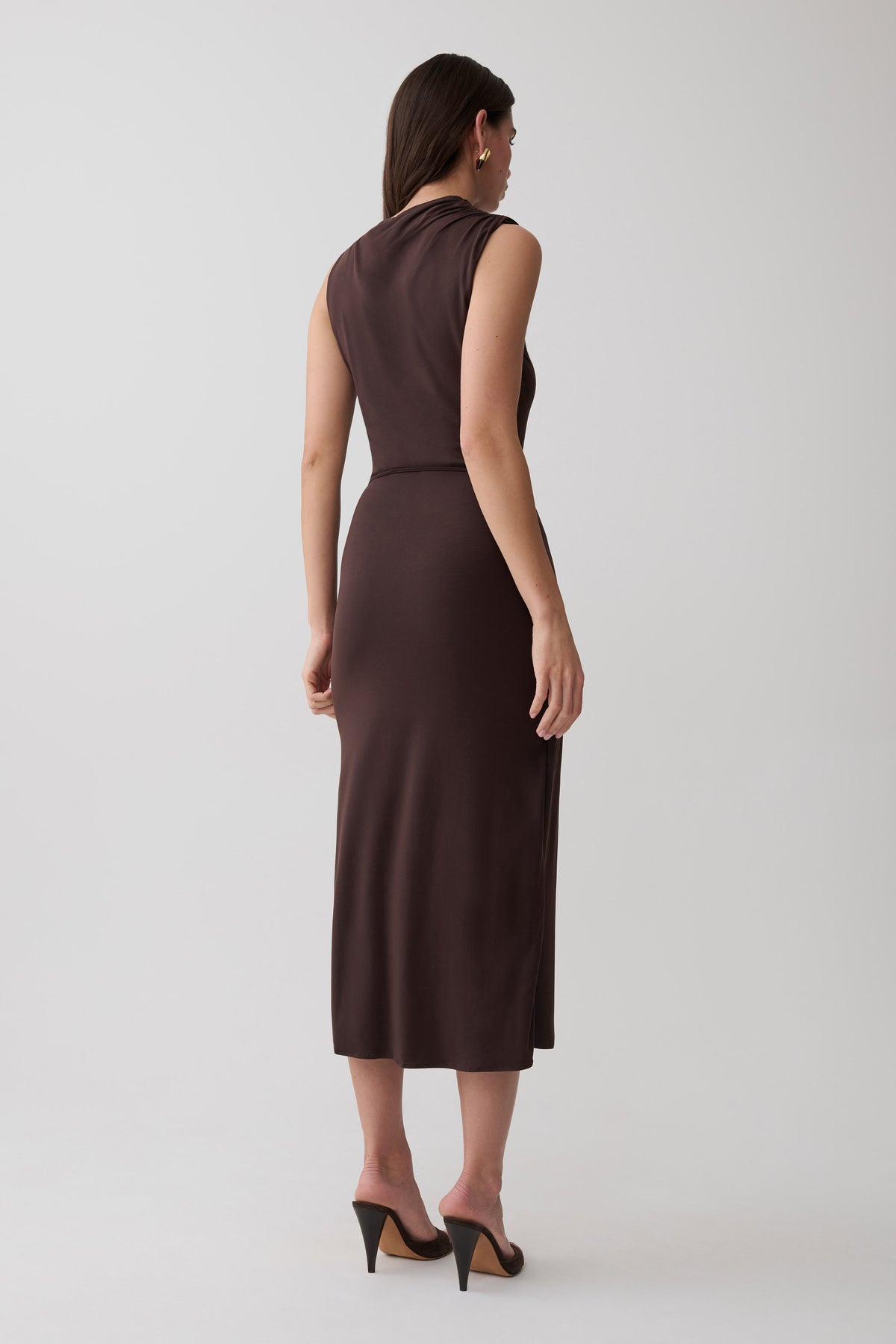 Euphemia Cupro Midi Wrap Dress - Chocolate #2