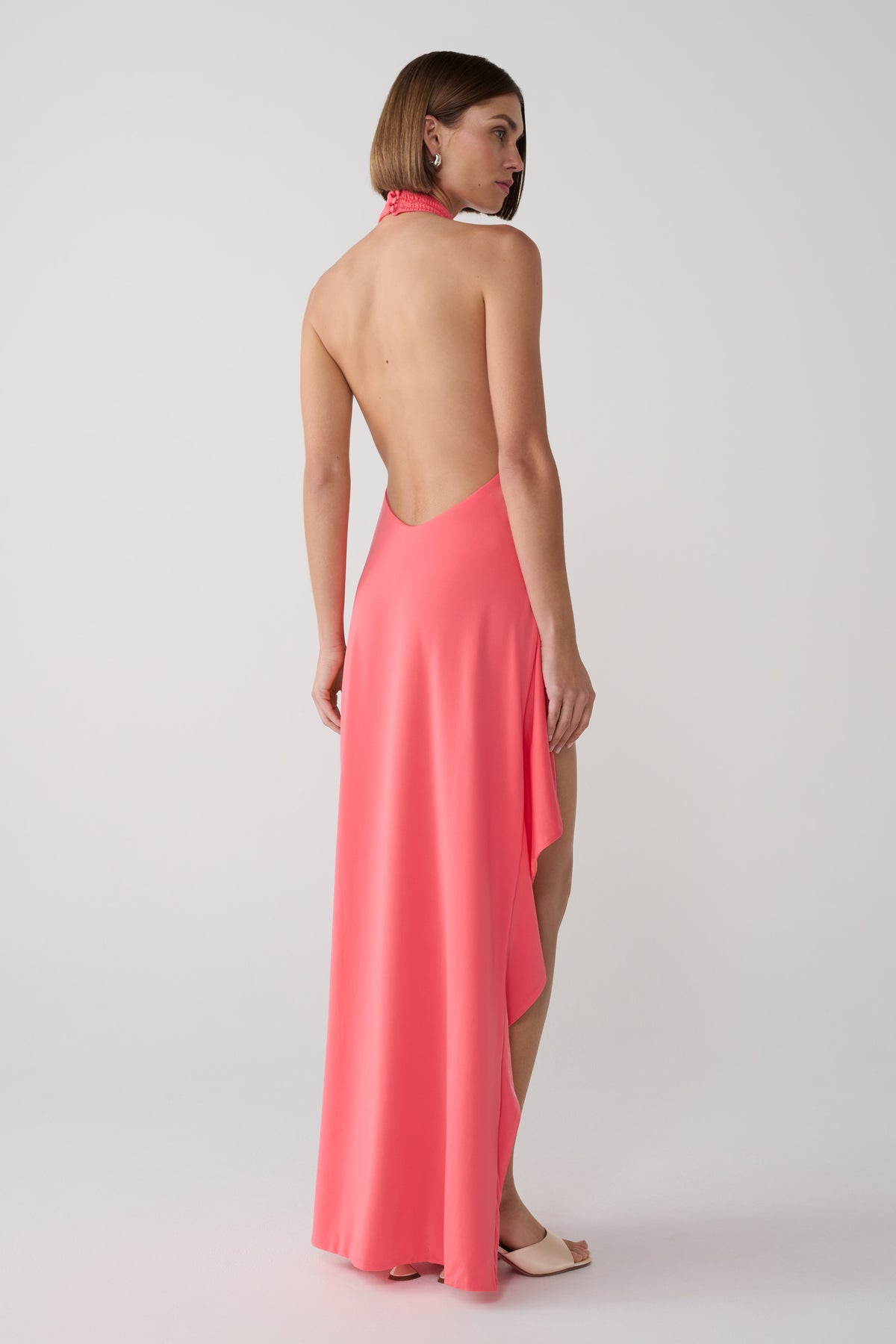 Andaluz High Neck Side Split Dress - Pink Peach #4