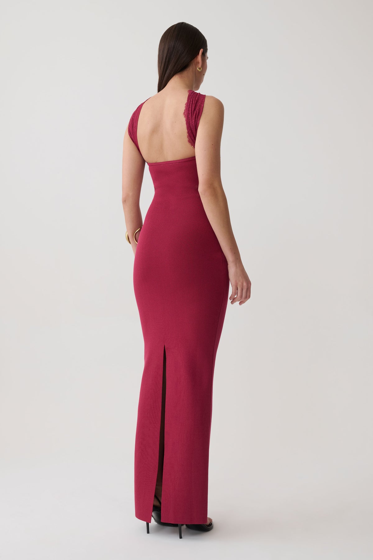 Leny Lace & Bandage Knit Maxi Dress - Burgundy #5
