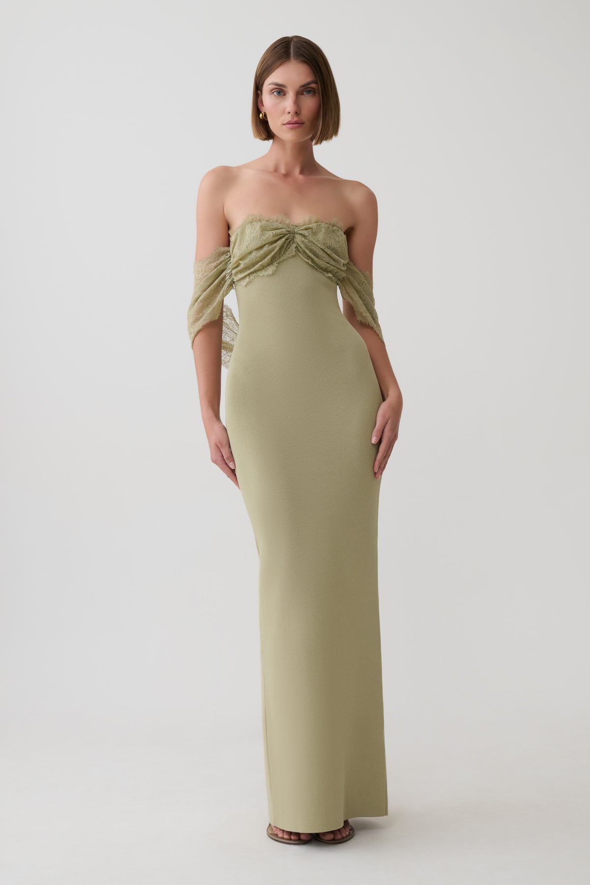 Leny Lace & Bandage Knit Maxi Dress - Green #4