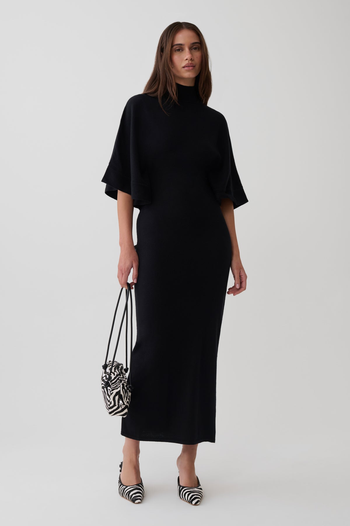 Helania High Neck Knit Maxi Dress - Black #2