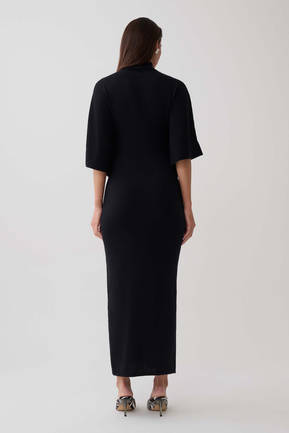Helania High Neck Knit Maxi Dress - Black