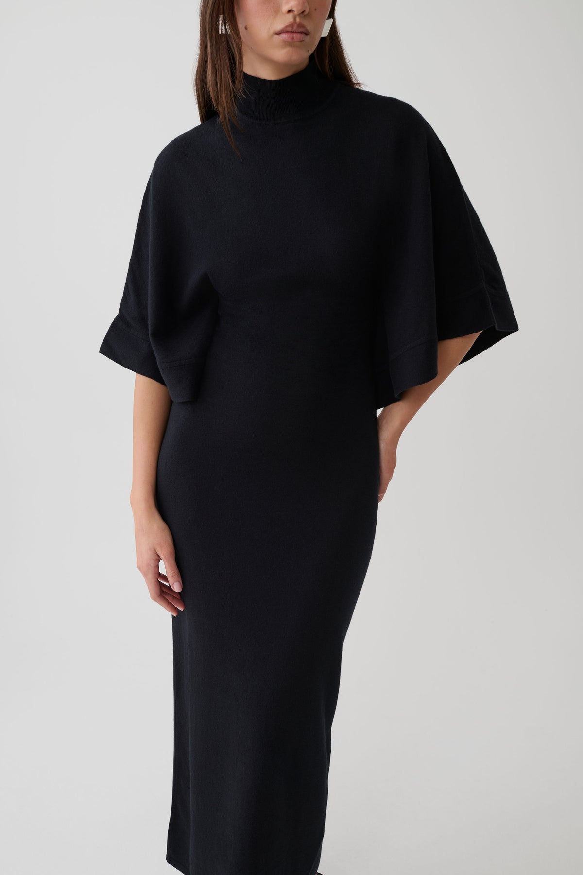 Helania High Neck Knit Maxi Dress - Black