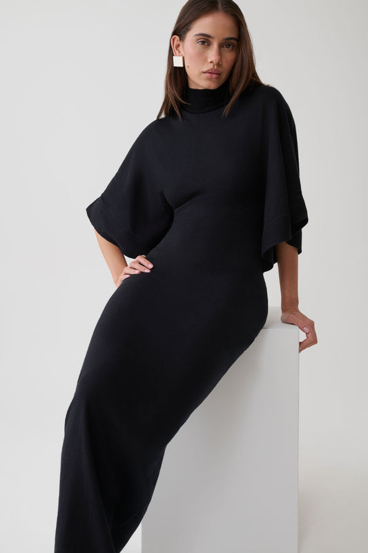 Helania High Neck Knit Maxi Dress - Black