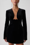 Trinity Abstract Neck Velvet Mini Dress - Black