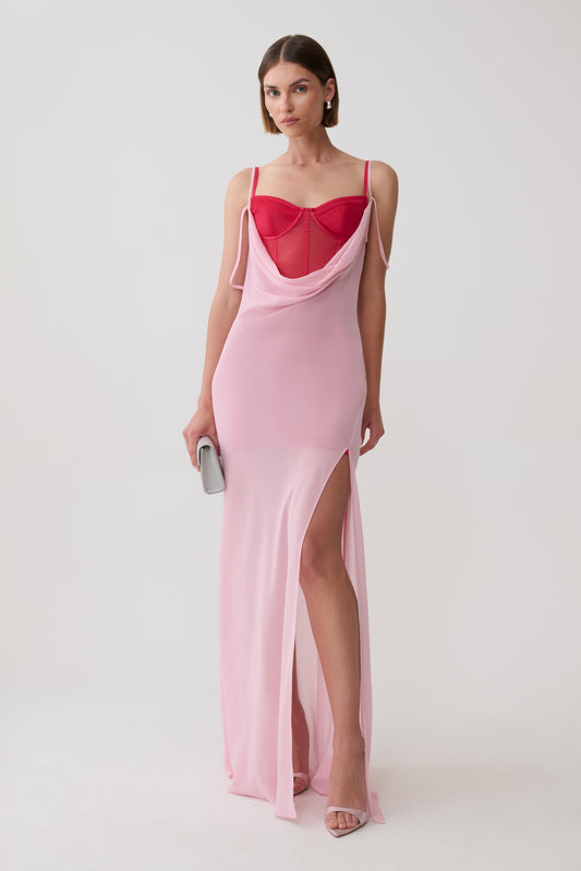 Alexandra Layered Chiffon Maxi Dress - Pink/Cherry