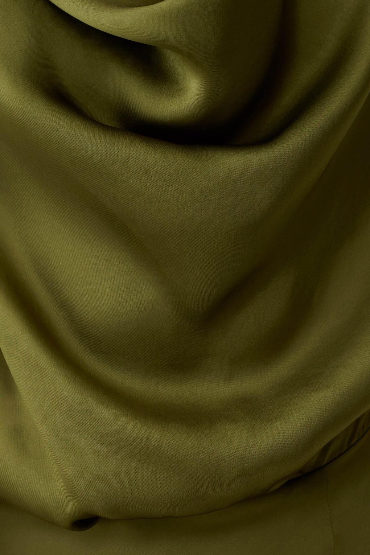 Keena Satin Midi Dress With Fringe Scarf - Olive #5