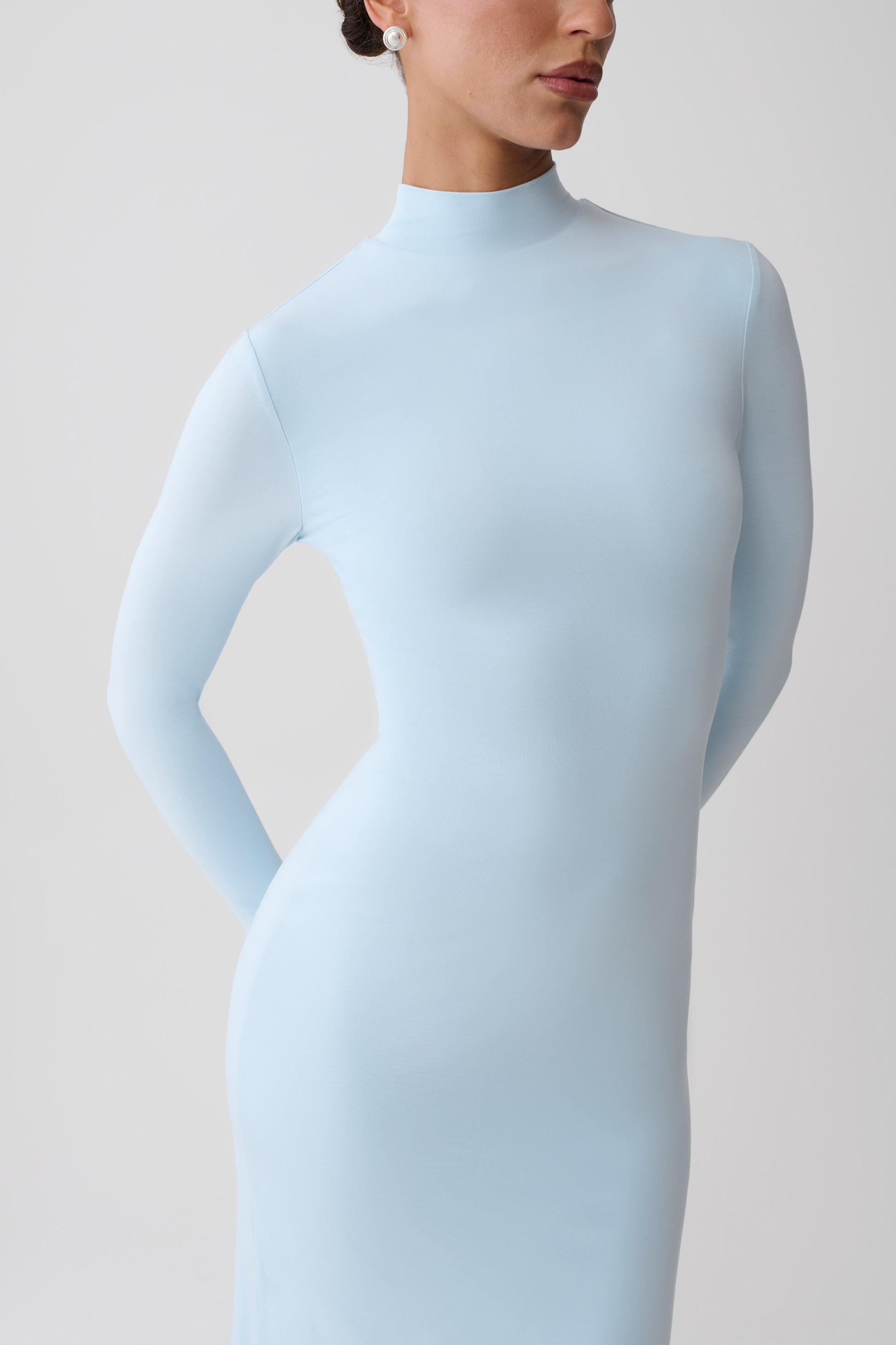 Noelle Longsleeve Roll Neck Midi Dress - Pale Blue #6