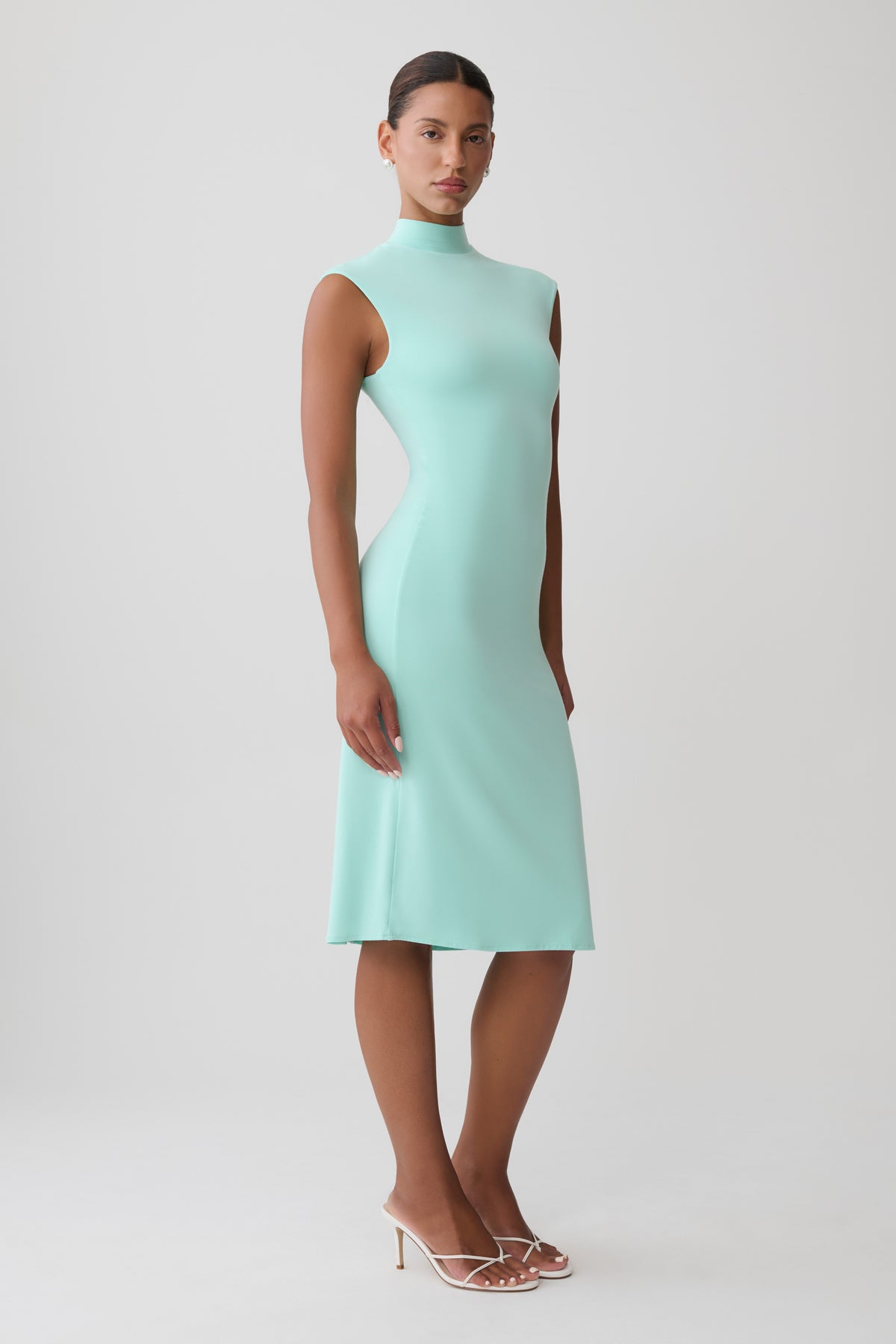 Noelle Sleeveless Roll Neck Midi Dress - Aqua Blue #4