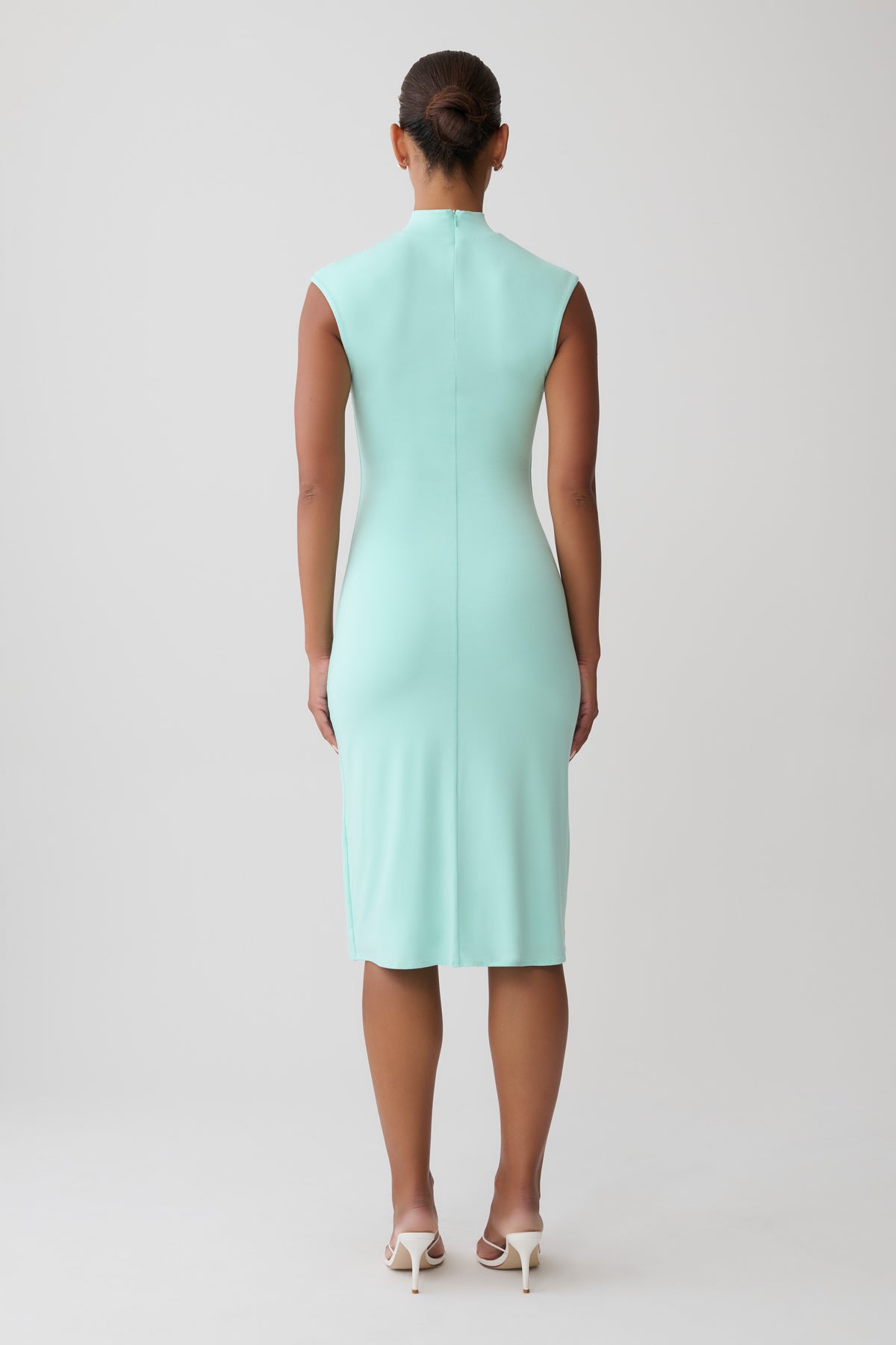 Noelle Sleeveless Roll Neck Midi Dress - Aqua Blue #2