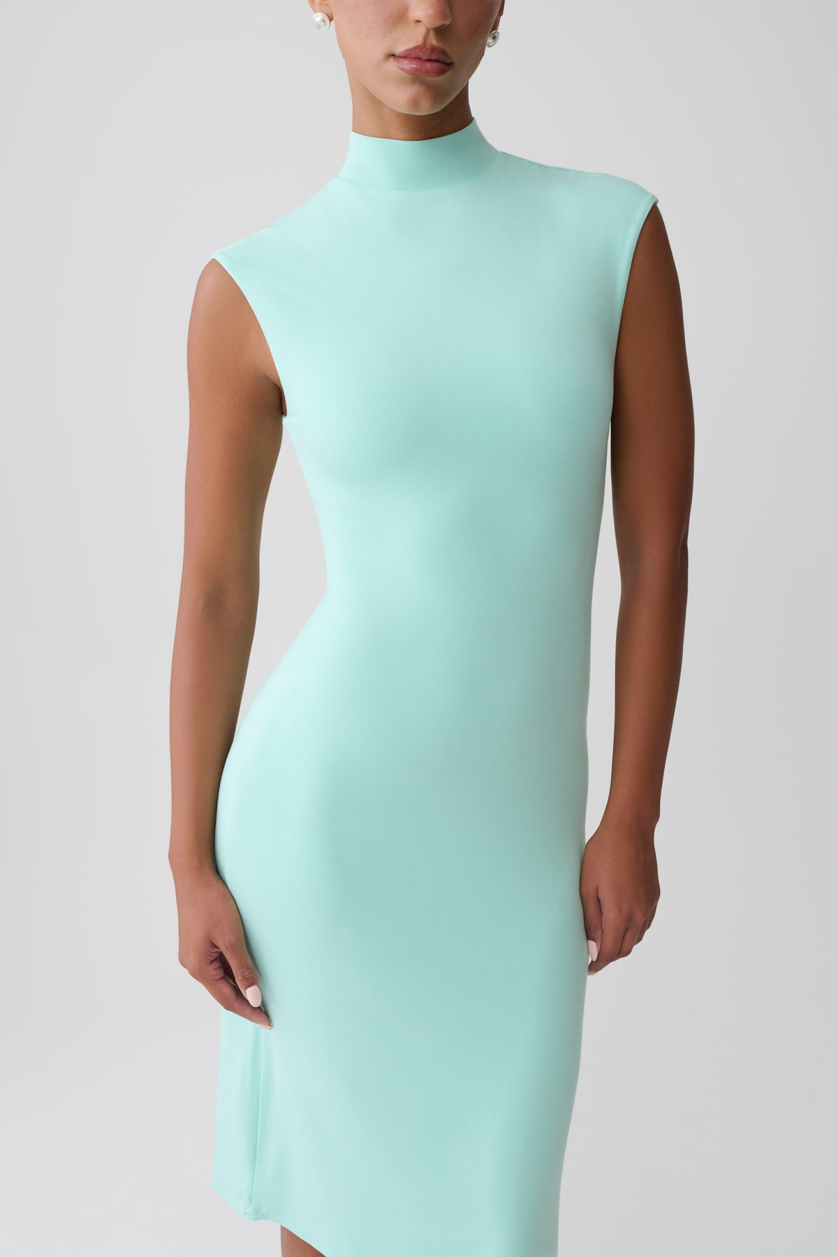 Noelle Sleeveless Roll Neck Midi Dress - Aqua Blue