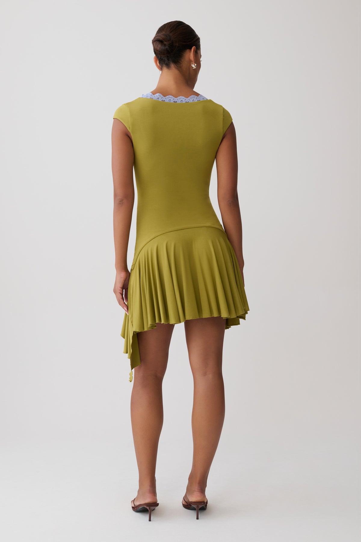 Gardenia Lace Trim Scoop Neck Mini Dress - Olive/Cornflower