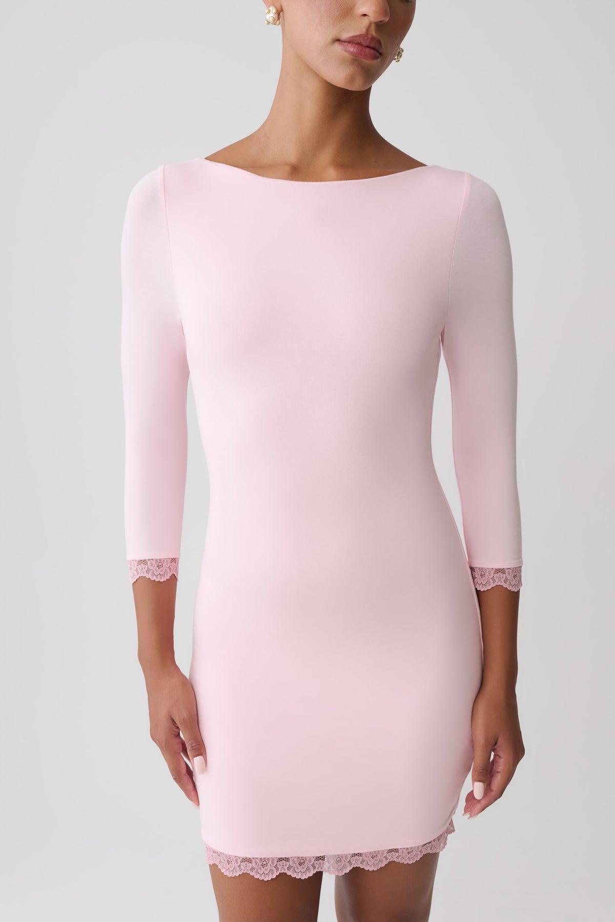 Althea Lace Trimmed Mini Dress - Pale Pink #6