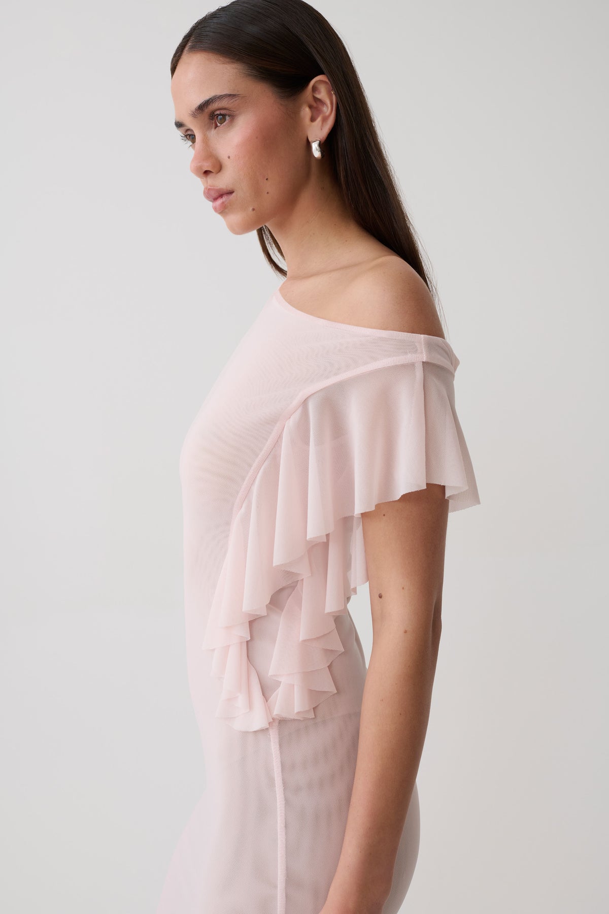 Milana Mesh Midi Off Shoulder Dress - Pale Pink #3