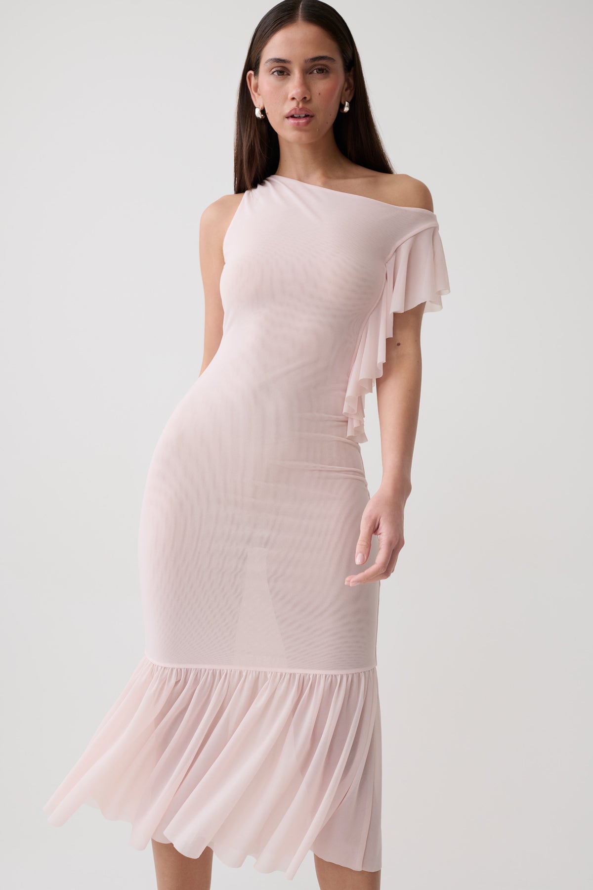 Milana Mesh Midi Off Shoulder Dress - Pale Pink #5