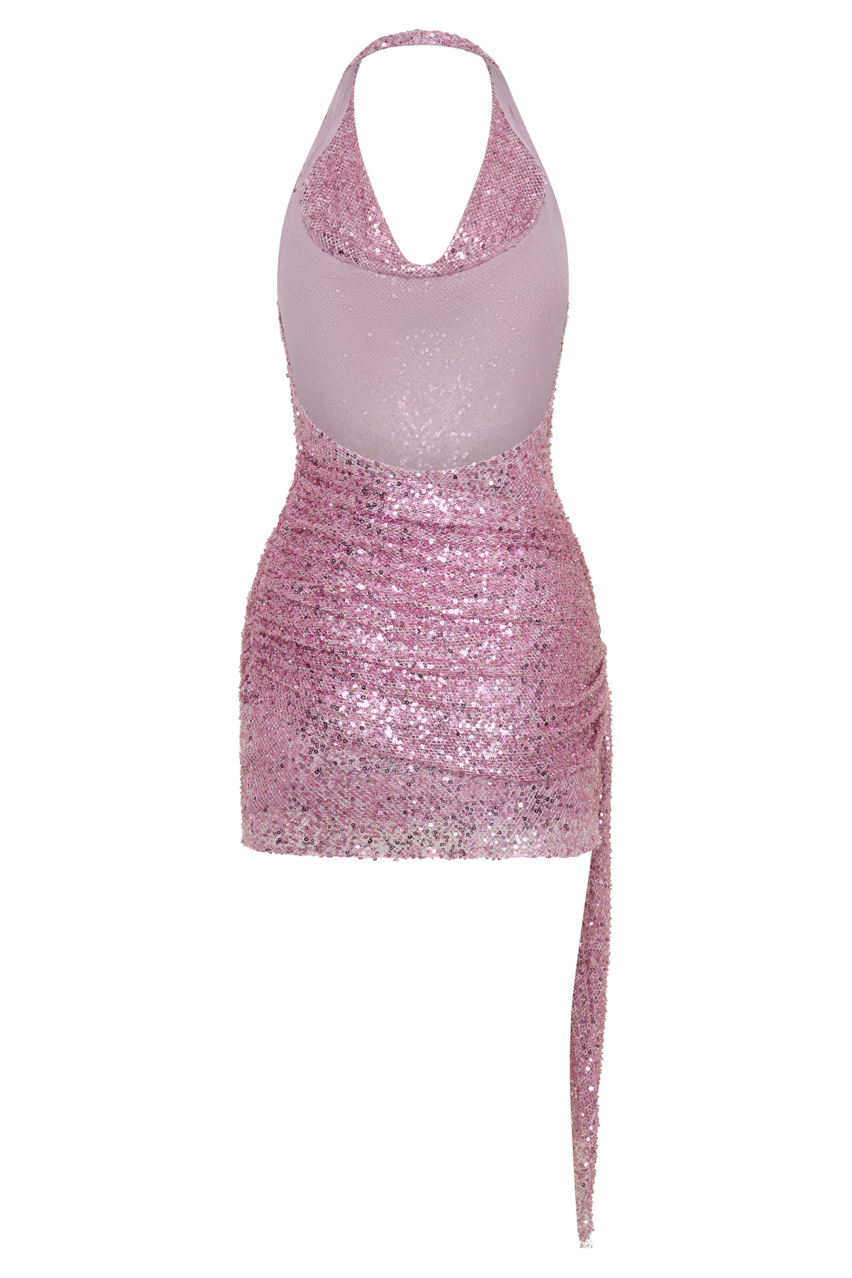 Alison Beaded Sheer Cowl Mini Dress - Pale Pink