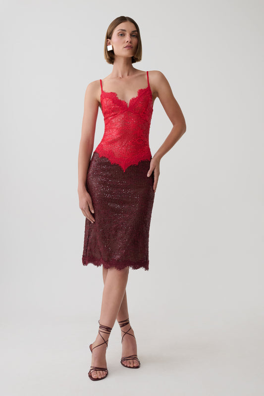 Jaimee Lace Midi Dress - Red