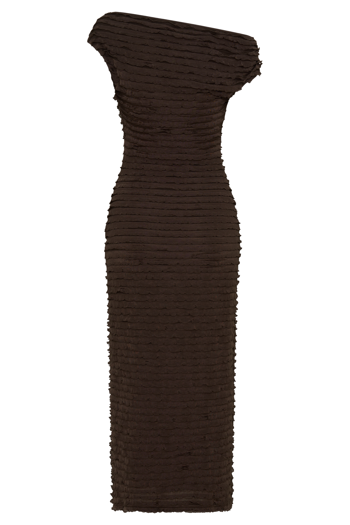 Nara Frilled Midi Dress - Chocolate