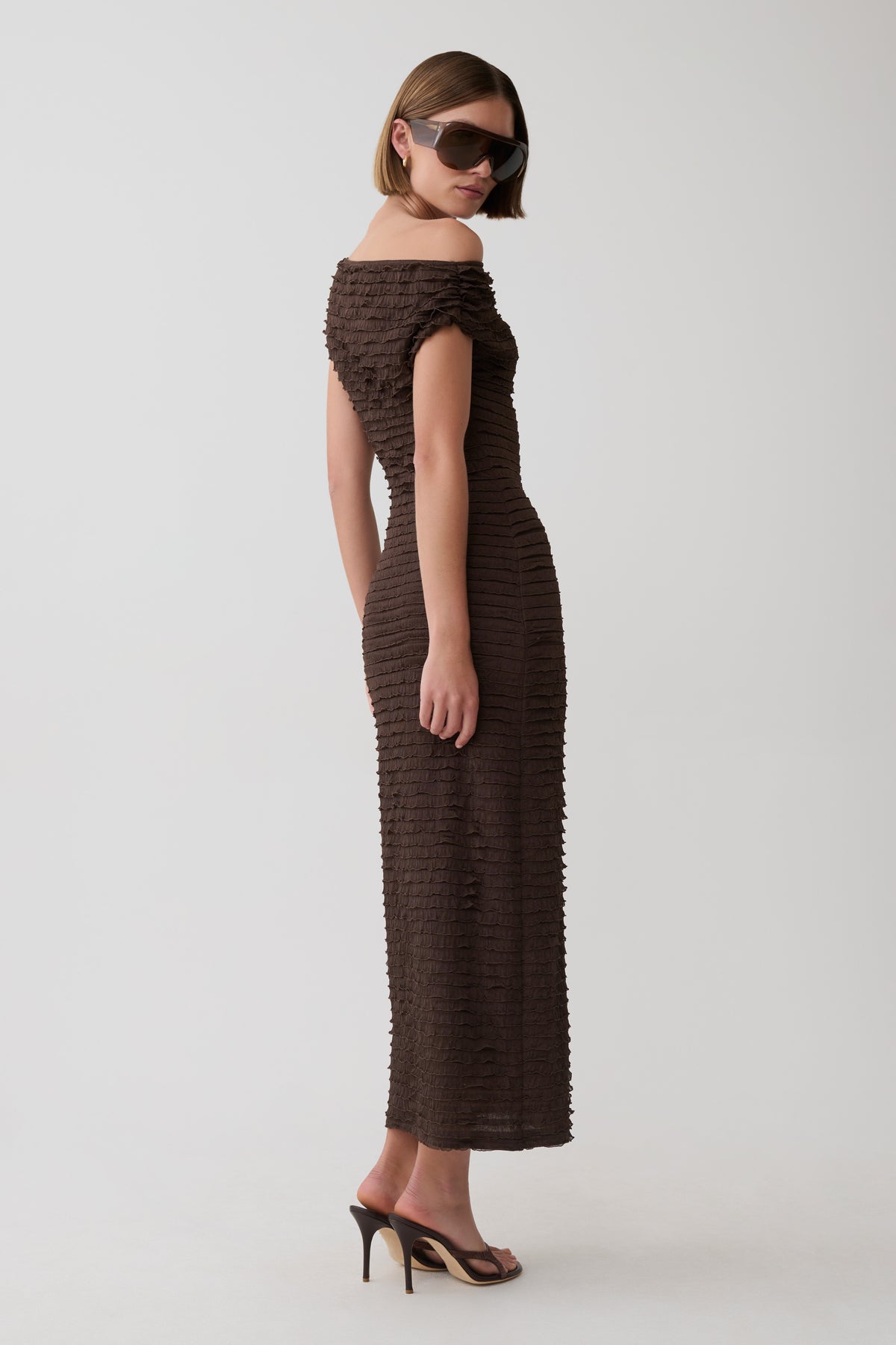 Nara Frilled Midi Dress - Chocolate