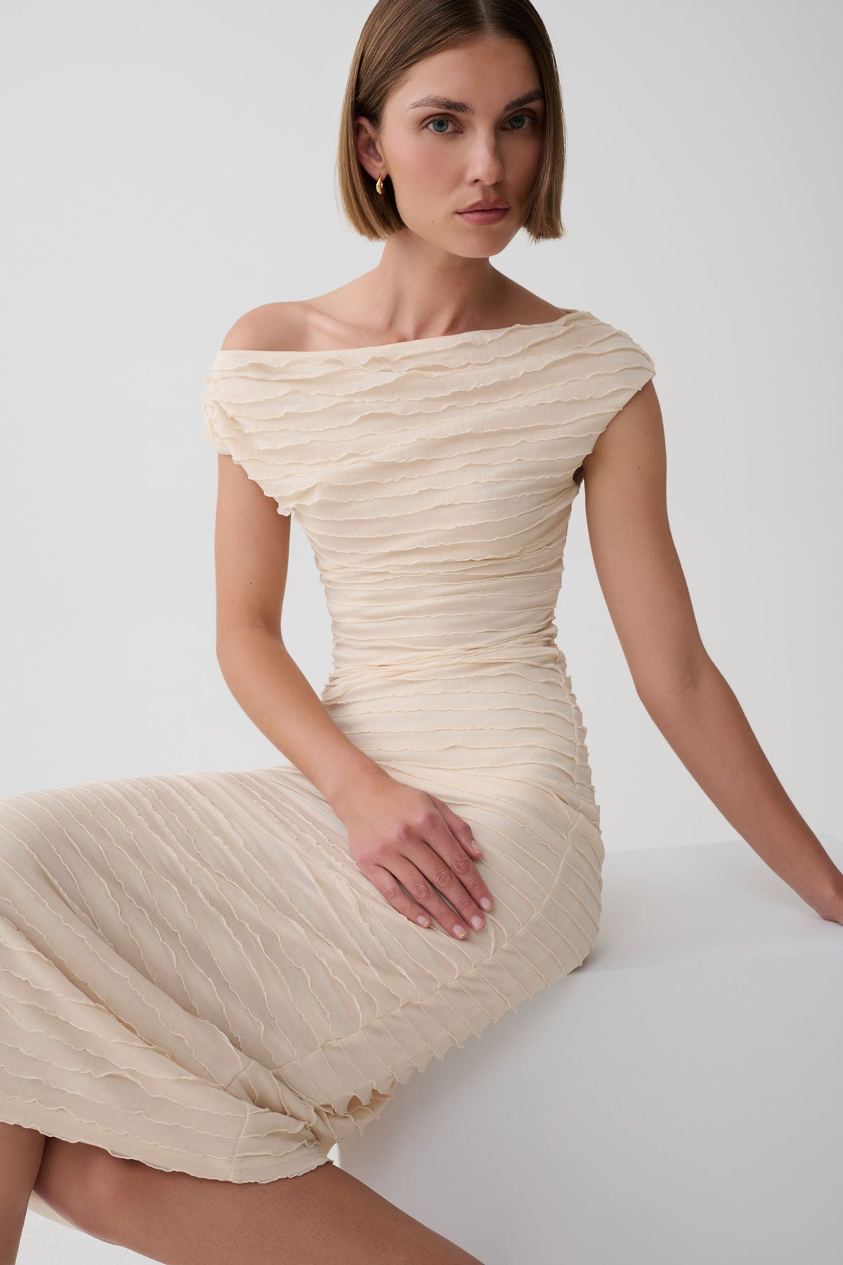Nara Frilled Midi Dress - Ivory
