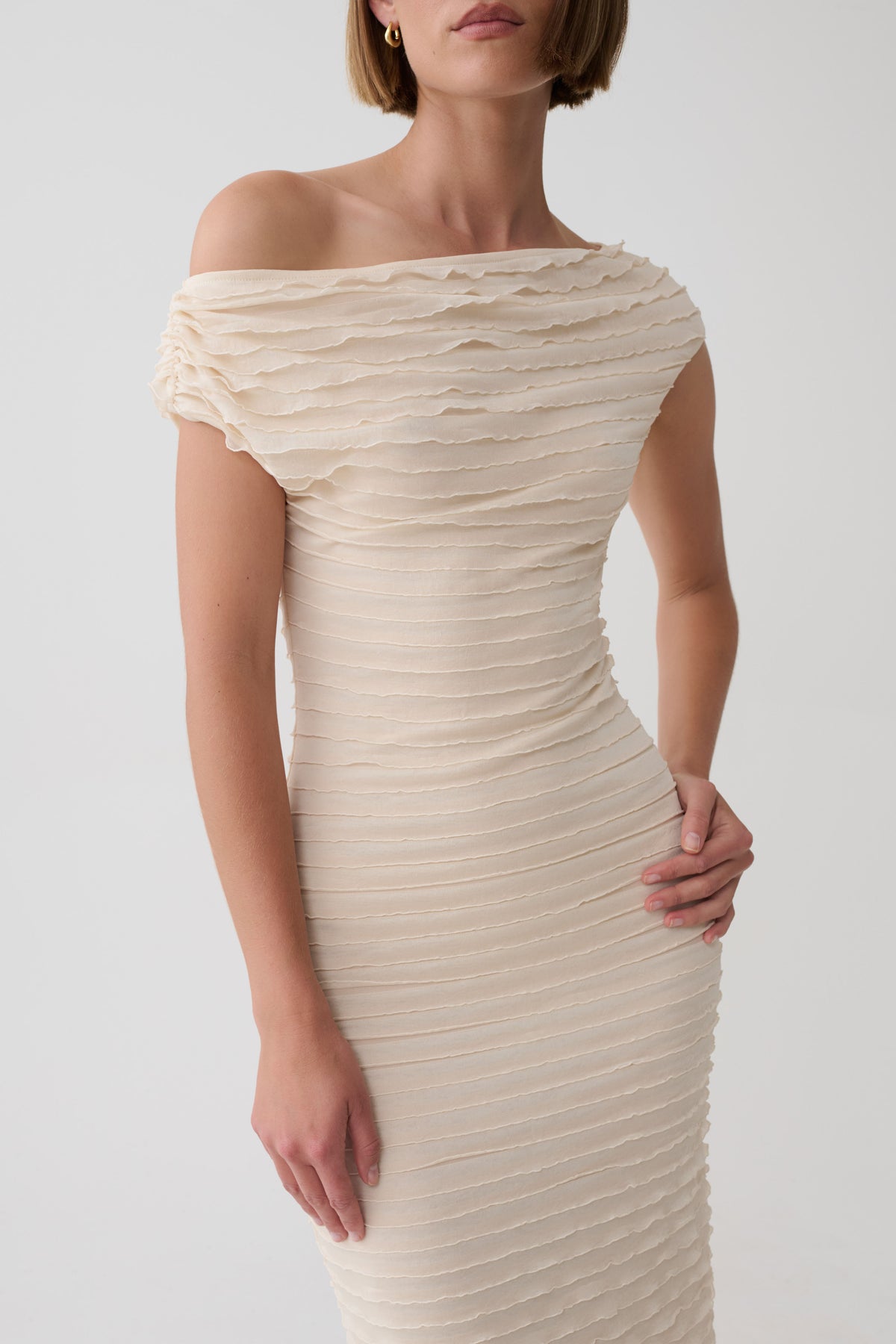 Nara Frilled Midi Dress - Ivory