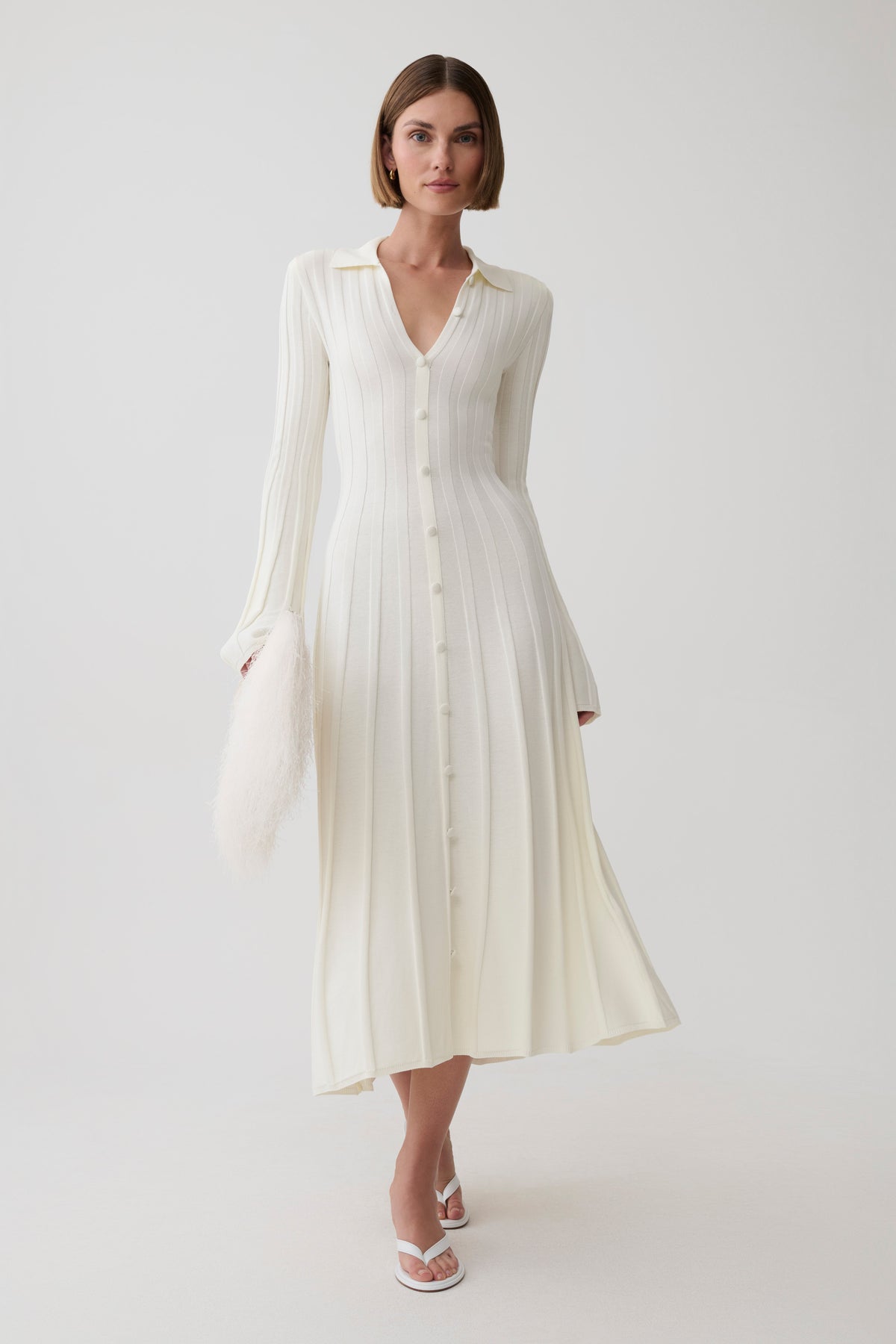 Maddie Long Sleeve Knit Midi Dress - Ivory