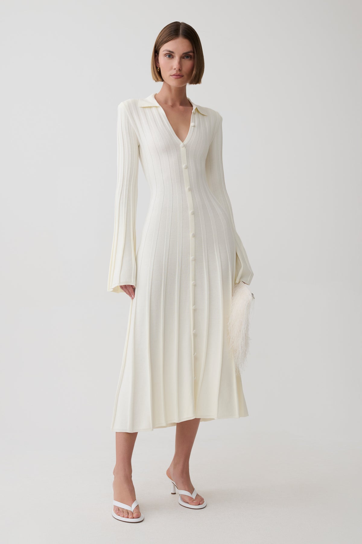 Maddie Long Sleeve Knit Midi Dress - Ivory