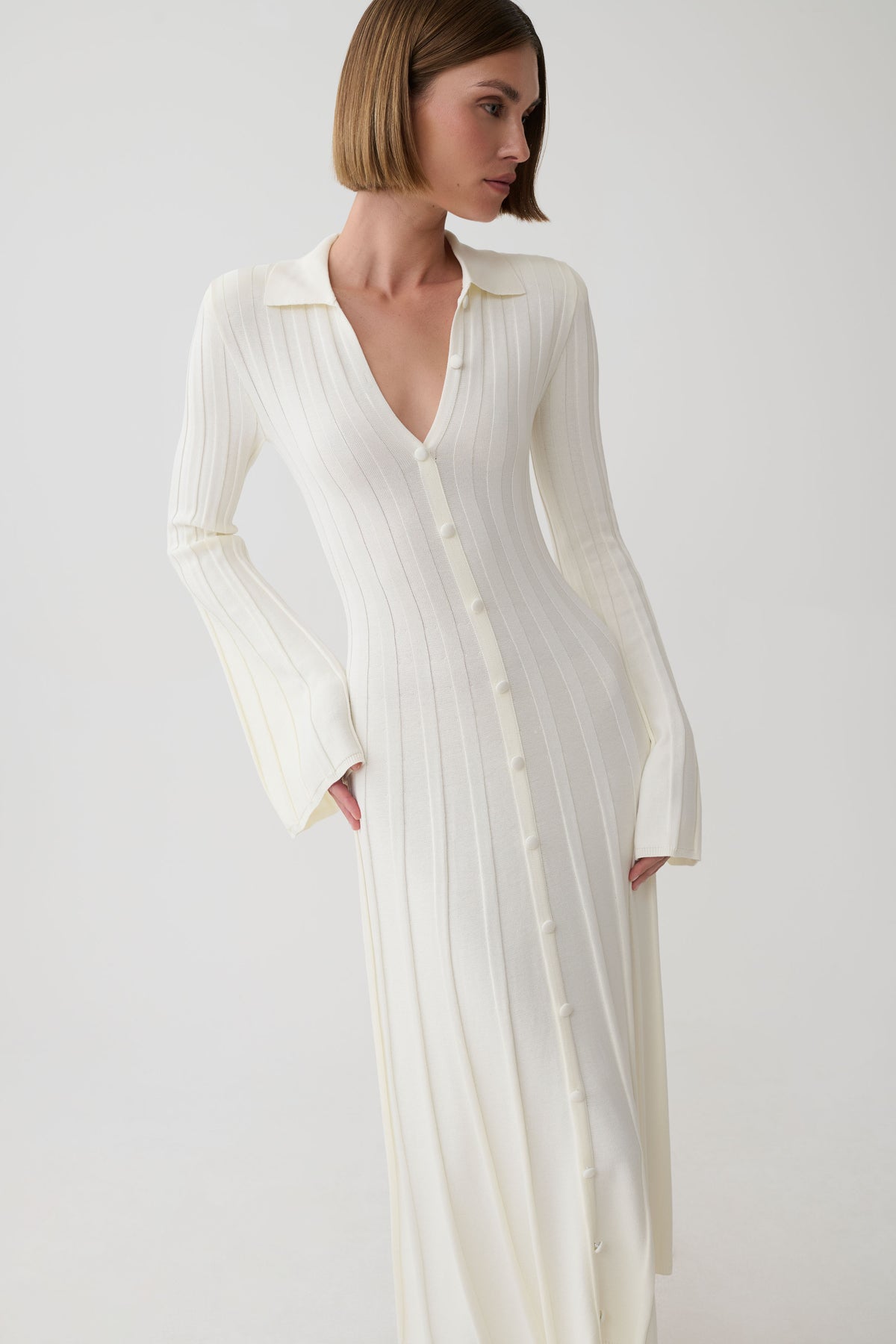 Maddie Long Sleeve Knit Midi Dress - Ivory #3