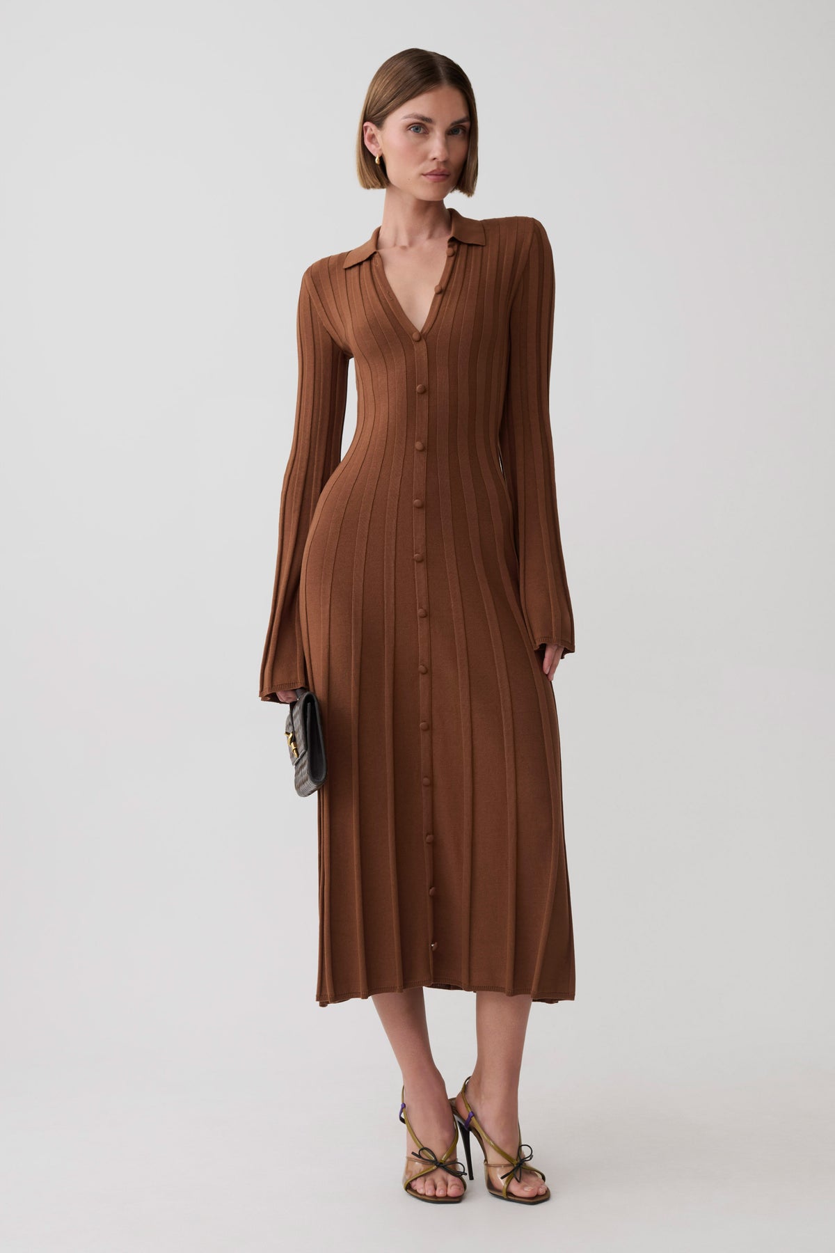 Maddie Long Sleeve Knit Midi Dress - Mocha #3