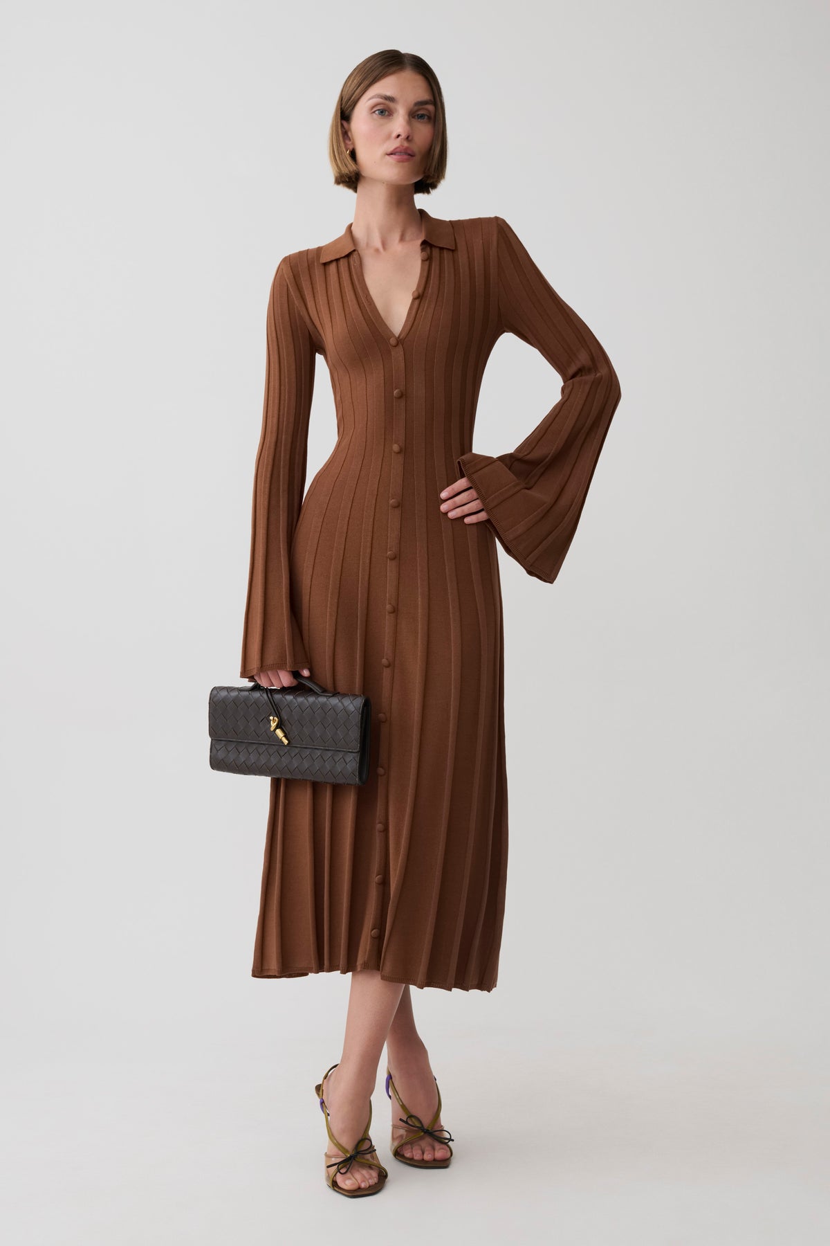 Maddie Long Sleeve Knit Midi Dress - Mocha #4