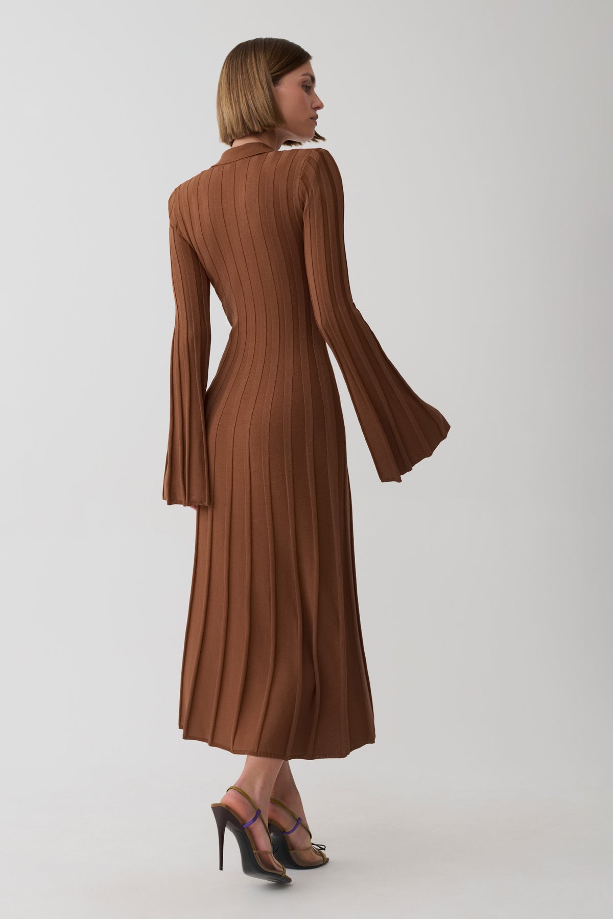 Maddie Long Sleeve Knit Midi Dress - Mocha #2