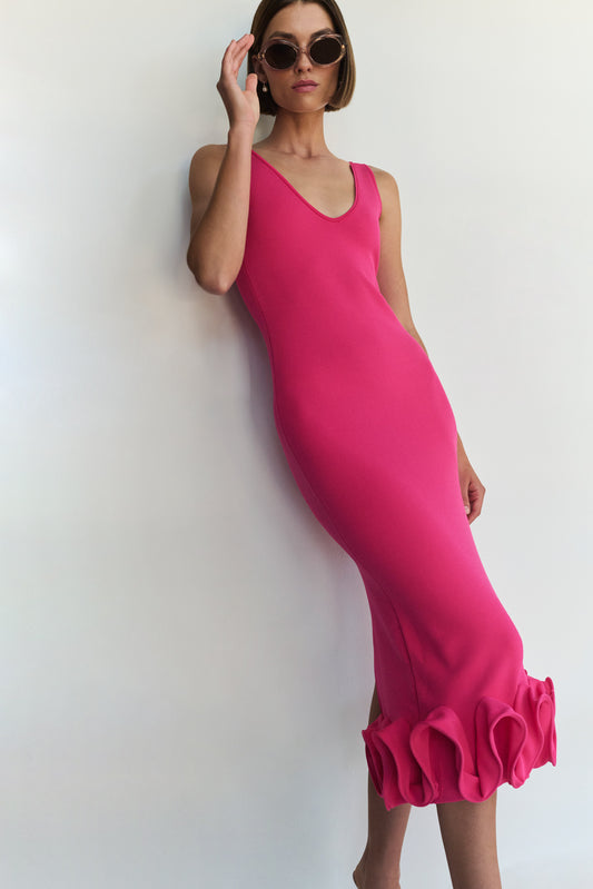 Wendy Wire Hem Knit Midi Dress - Fuschia
