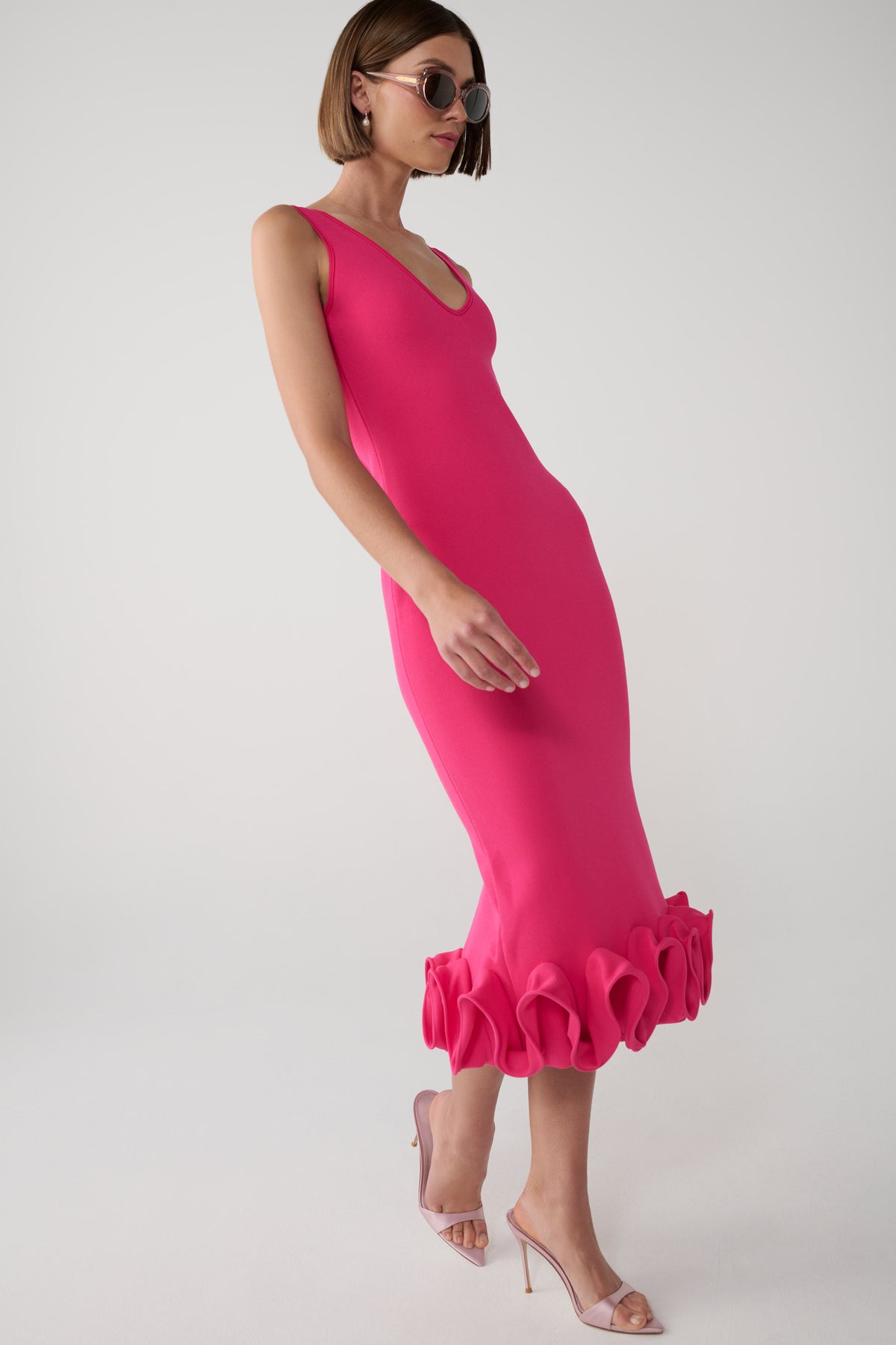 Wendy Wire Hem Knit Midi Dress - Fuschia