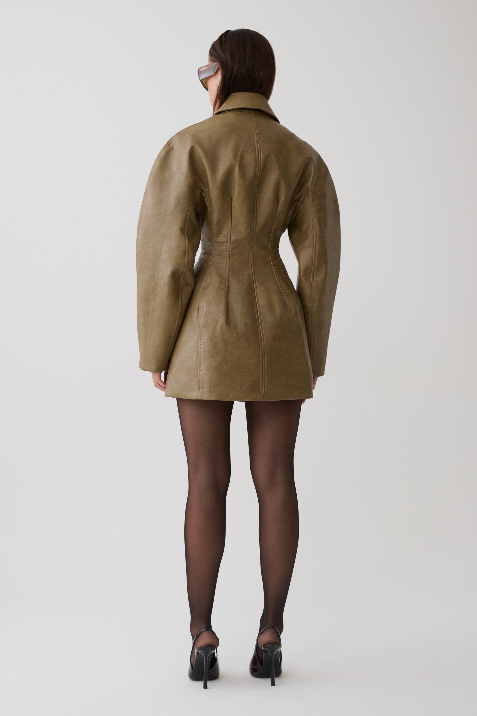 Jordana Faux Leather Mini Dress - Khaki #2