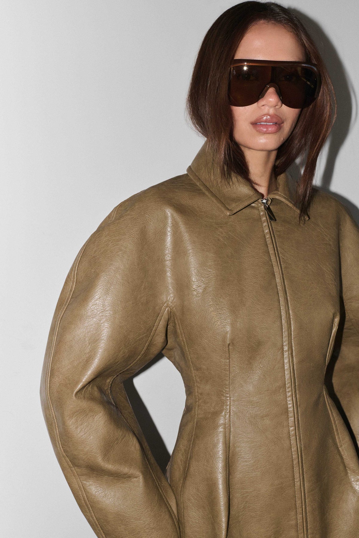 Jordana Faux Leather Mini Dress - Khaki