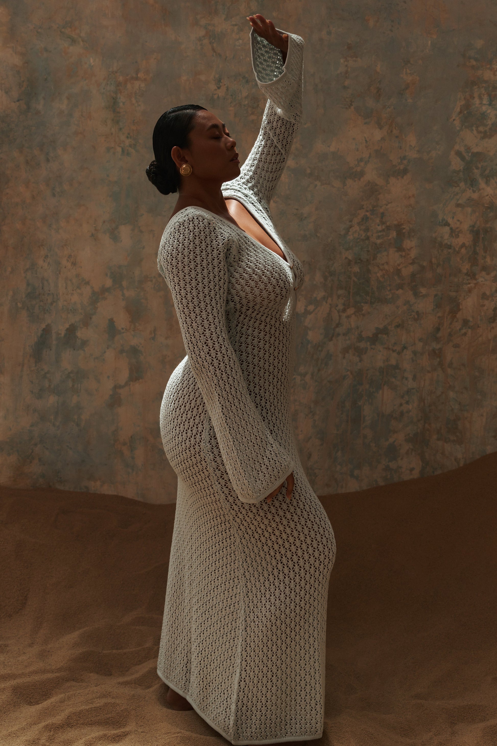 Kayleigh Crochet Fishtail Flare Sleeve Maxi Dress - Arctic Blue #10