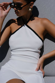 Grettel Contrast Halter Knit Mini Dress - White
