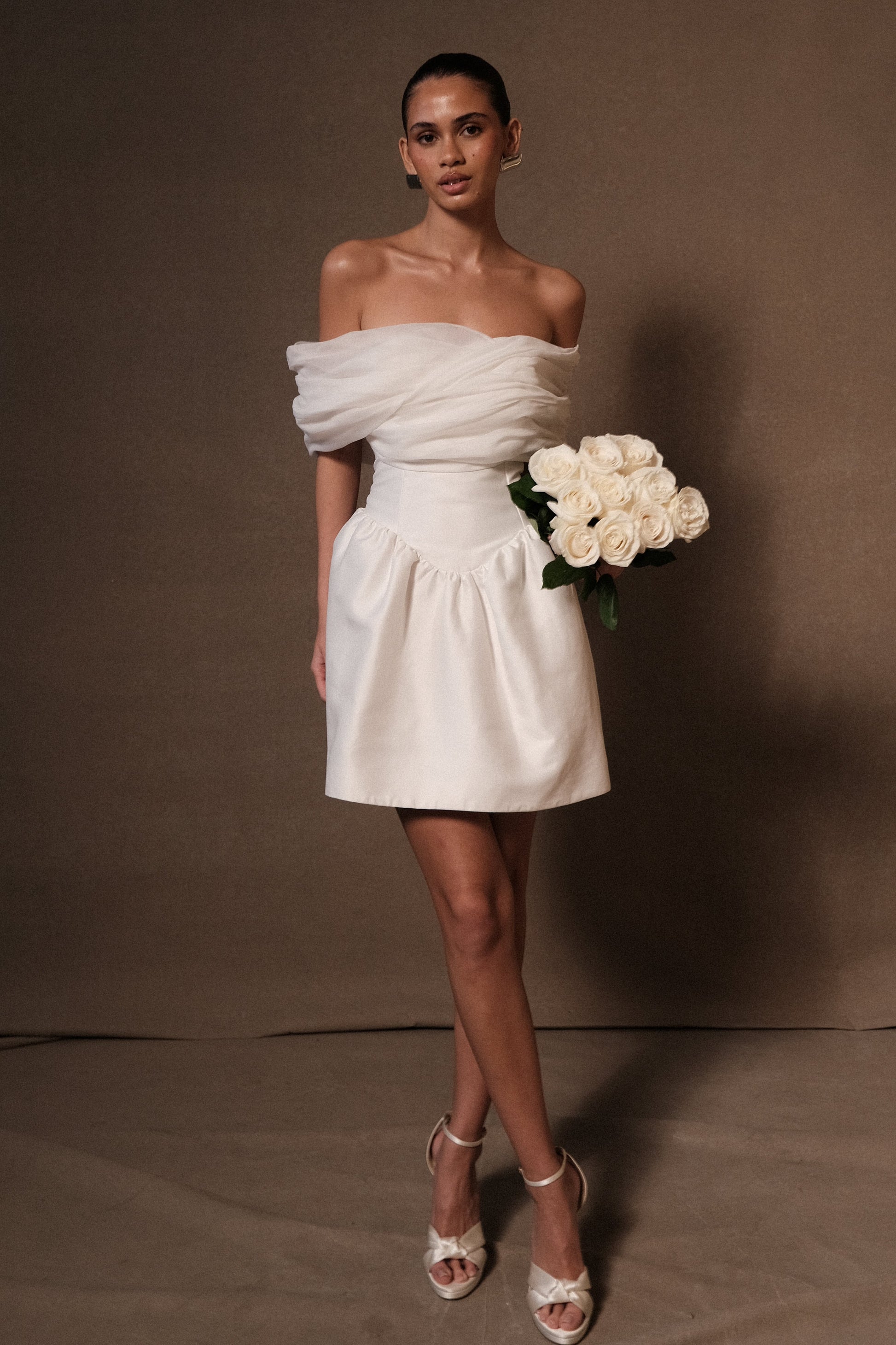 Farrah Structured Draped Mini Dress - White | MESHKI Farrah Structured Draped Mini Dress - White | MESHKI