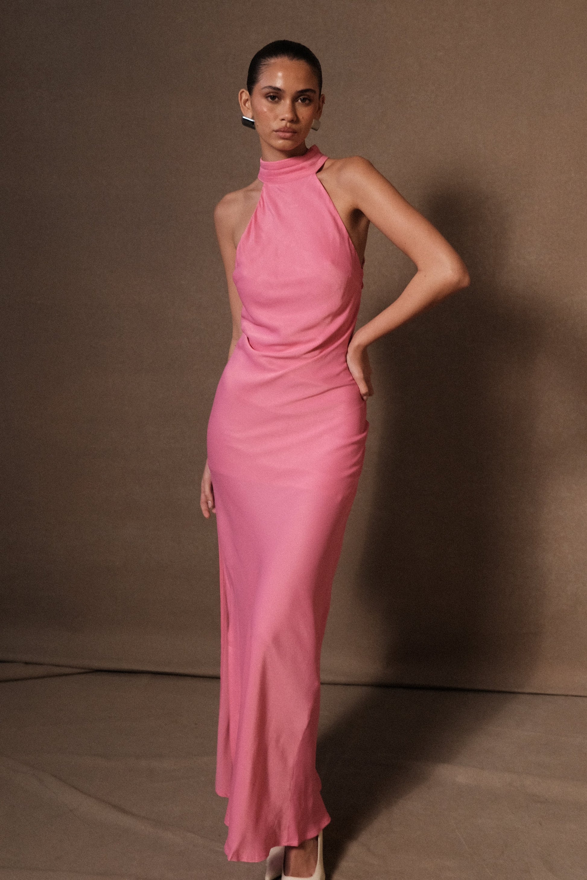 pink silk maxi dress ROSE GOLD OFF-SHOULDER | CULT MIA to for all the events this season Pink Silk Maxi Designs Heavenly