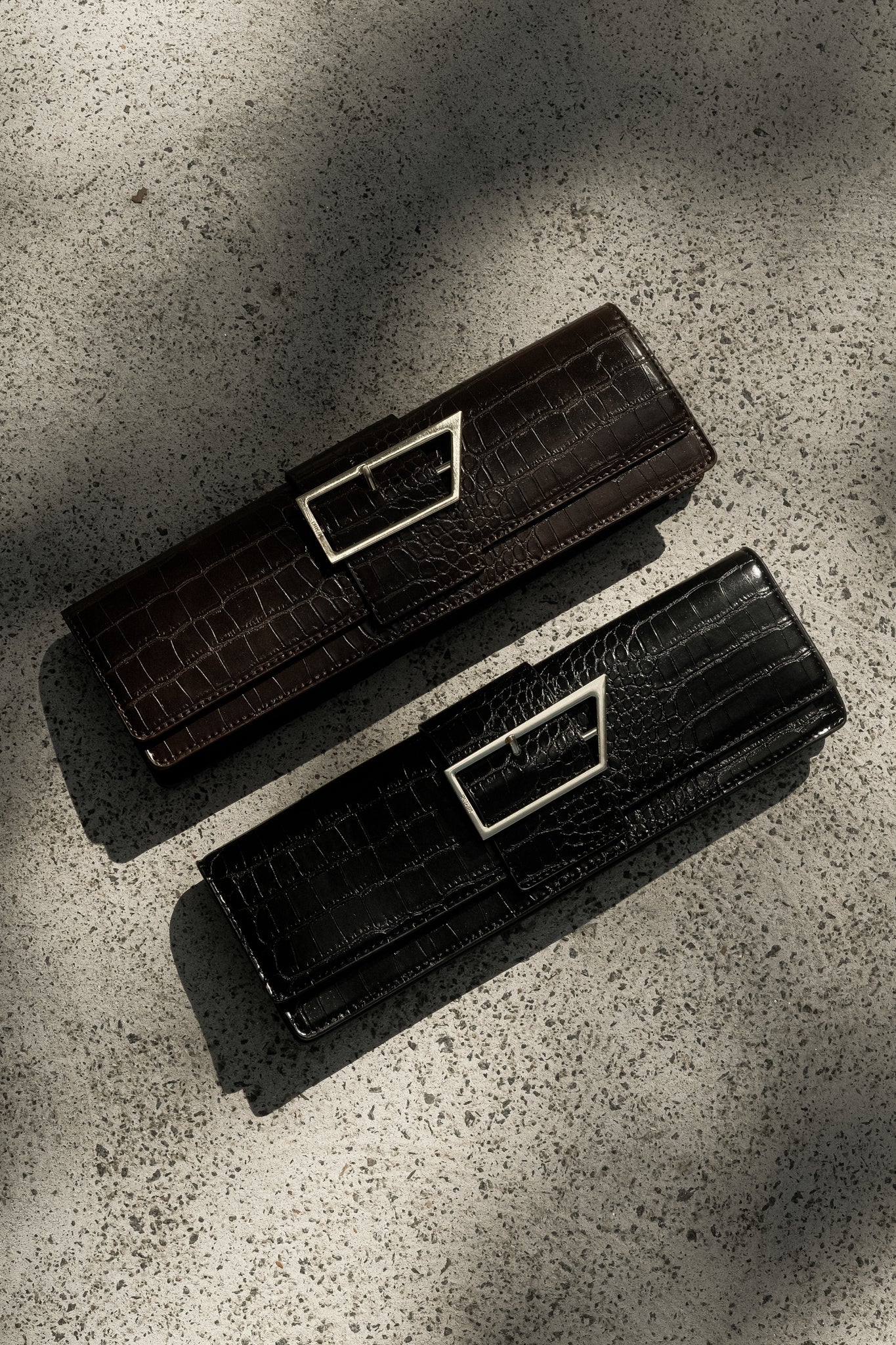 Jessica Faux Leather Crocodile Clutch - Black #5