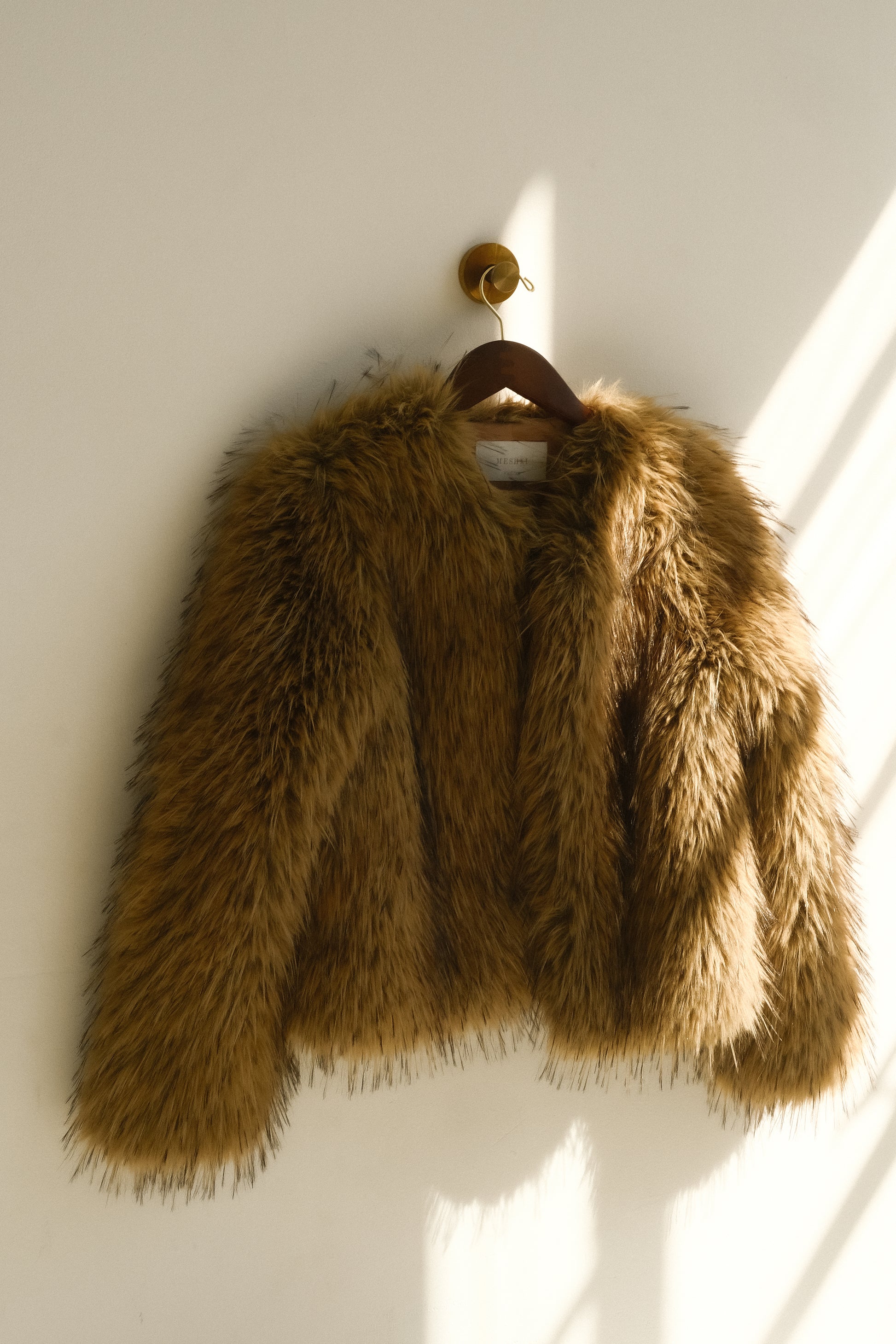 Ottie Mongolian Faux Fur Cropped Jacket - Brown Multi #9