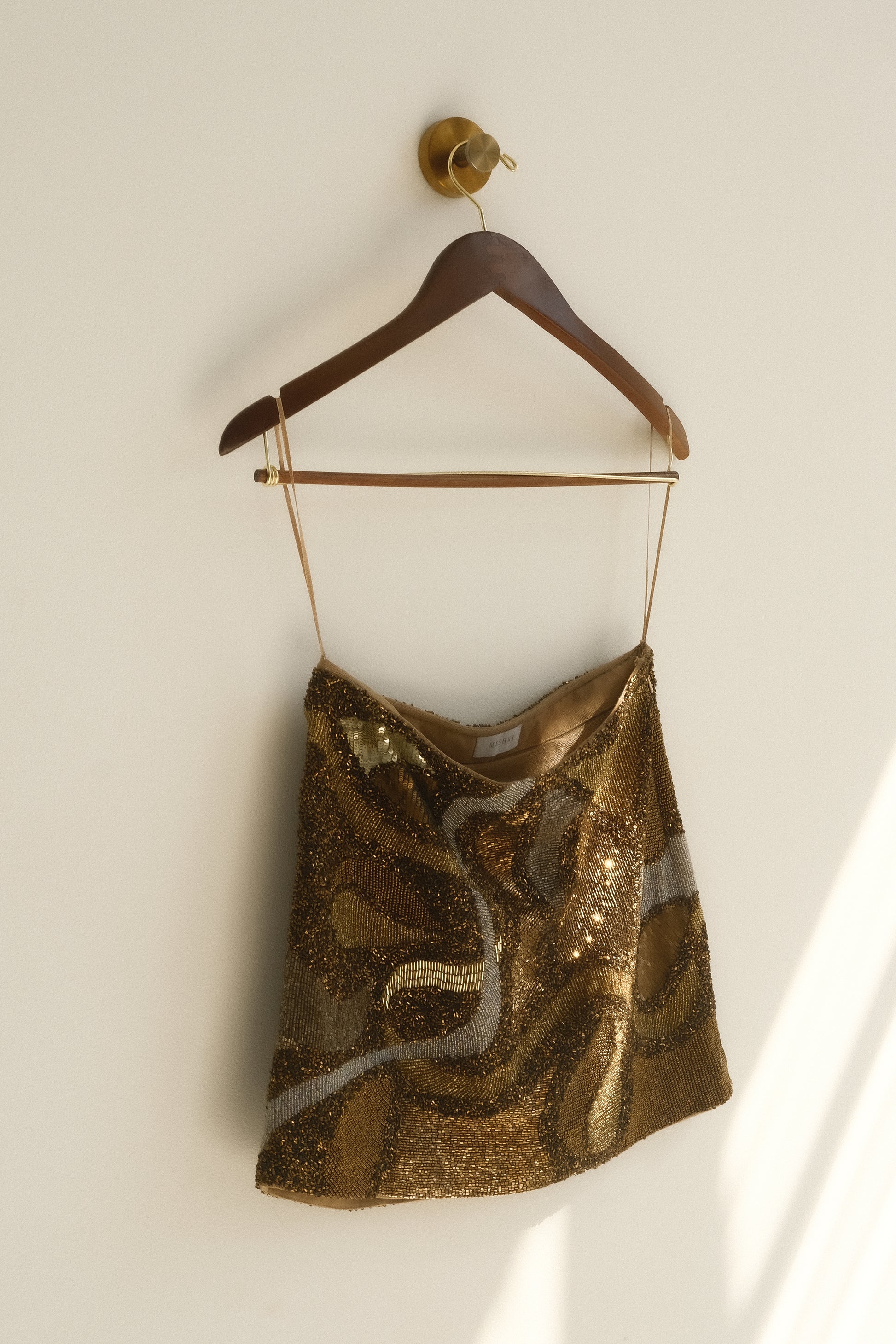 Asher Hand Beaded Abstract Mini Skirt - Gold #9