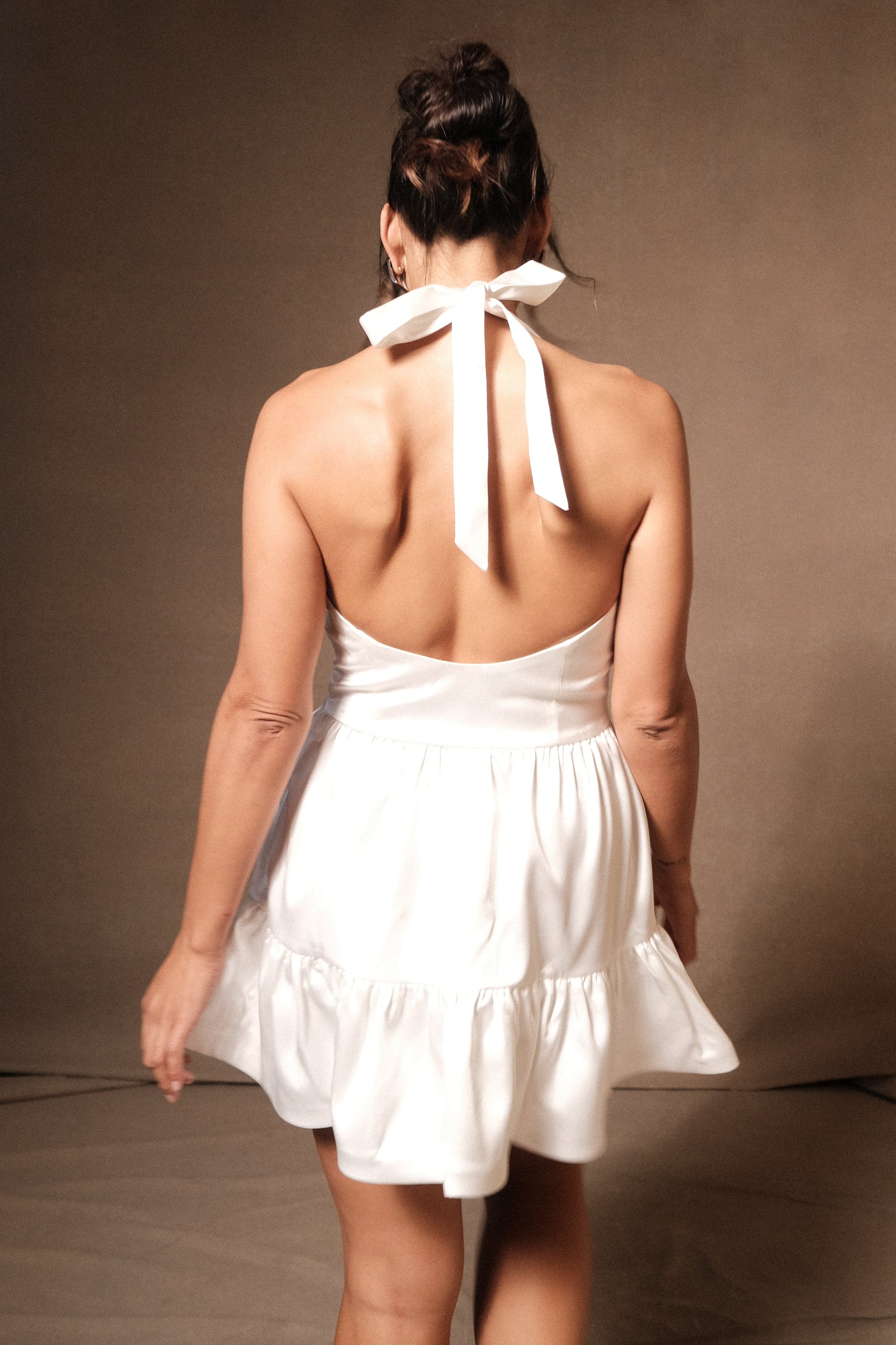 Holly Satin Structured Halter Mini Dress - White #6